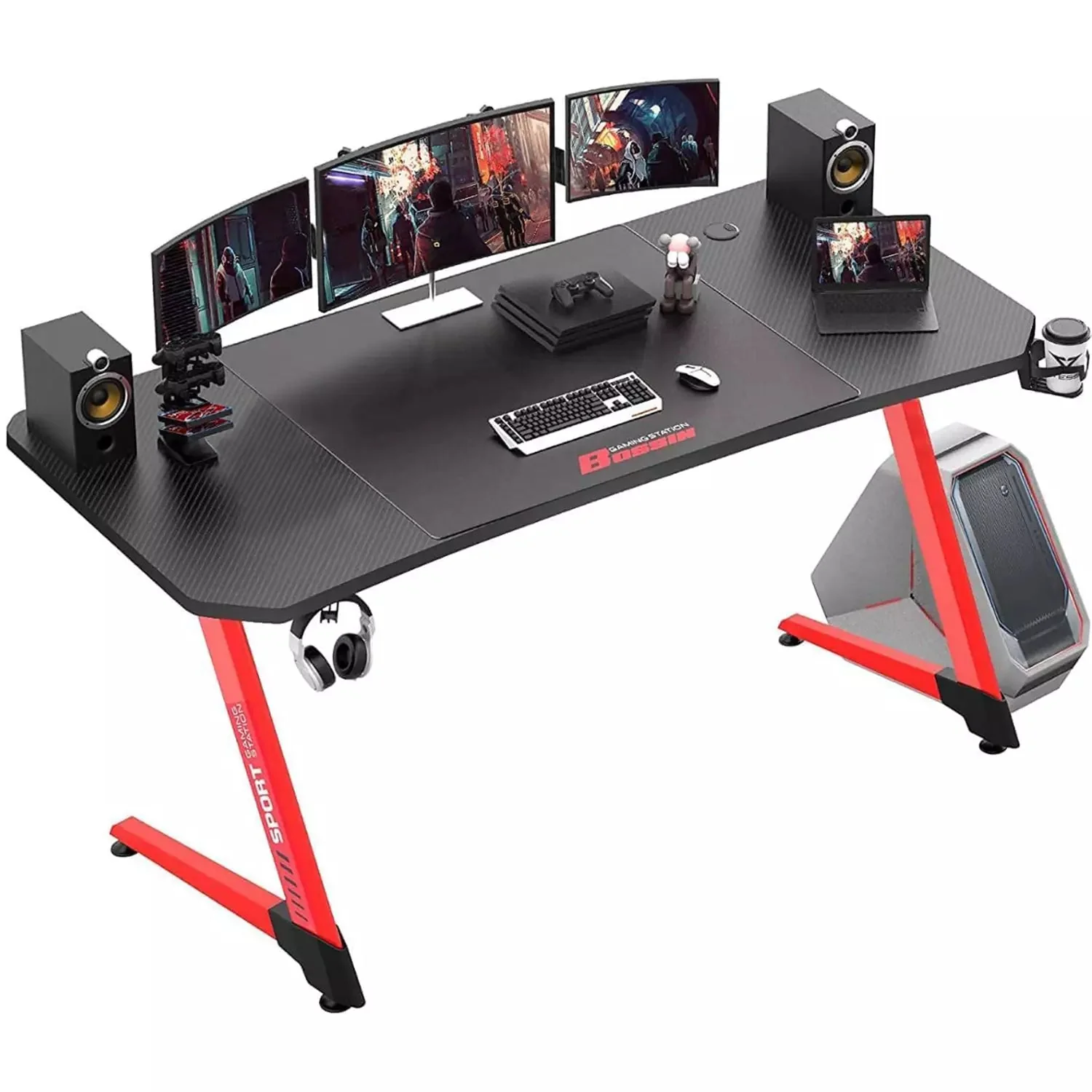 Vitesse Ergonomic Z-Shaped Gaming Desk with Mousepad and Handle Rack ZD01 - Image 24