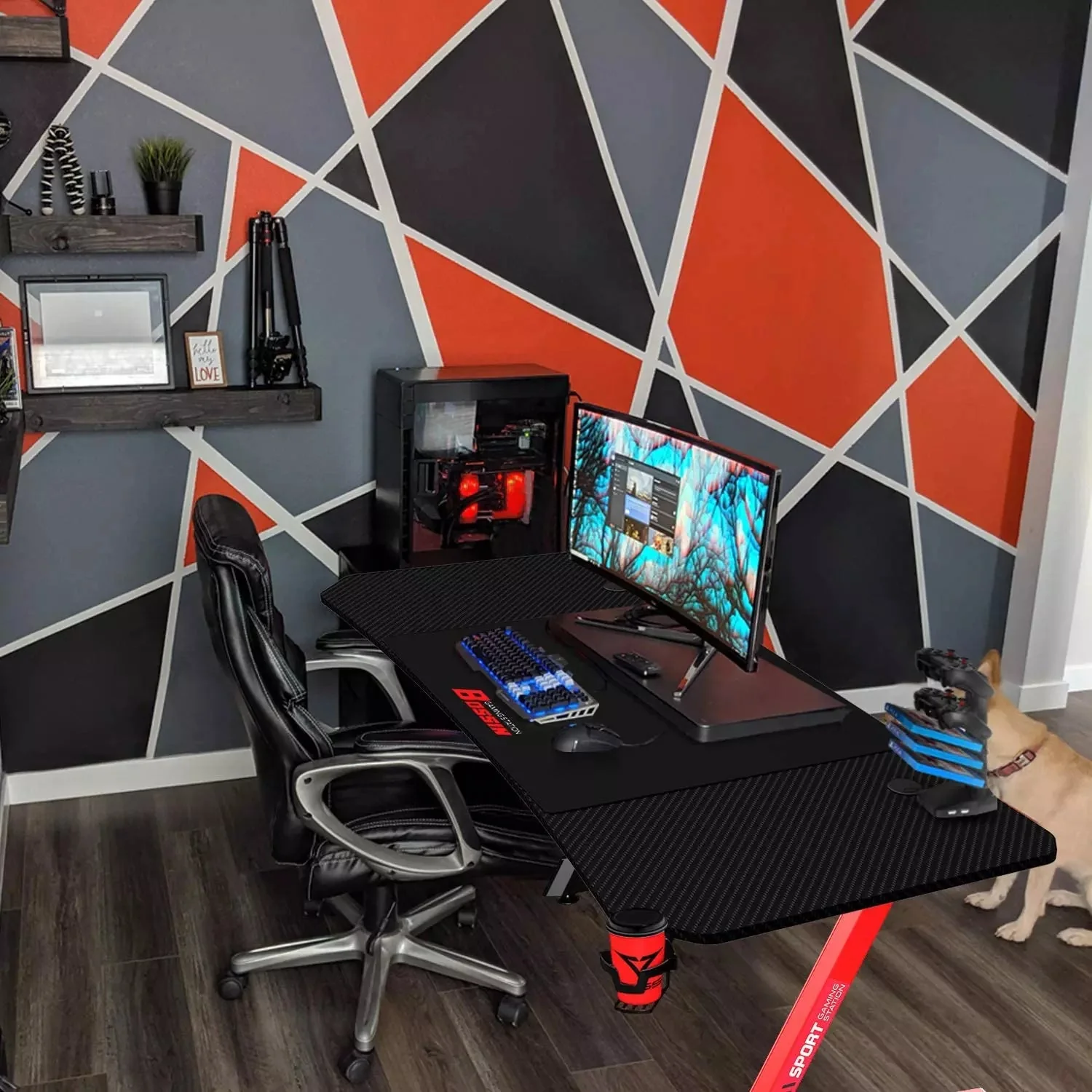 Vitesse Ergonomic Z-Shaped Gaming Desk with Mousepad and Handle Rack ZD01 - Image 25
