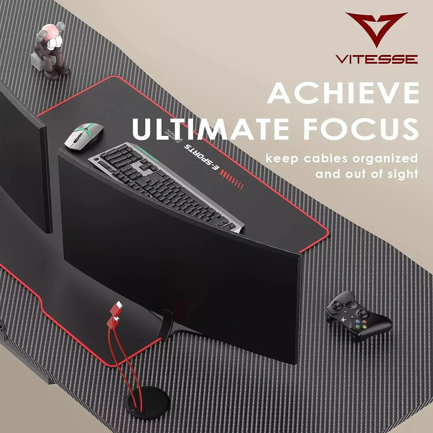 Vitesse Ergonomic Z-Shaped Gaming Desk with Mousepad and Handle Rack ZD01 - Image 27