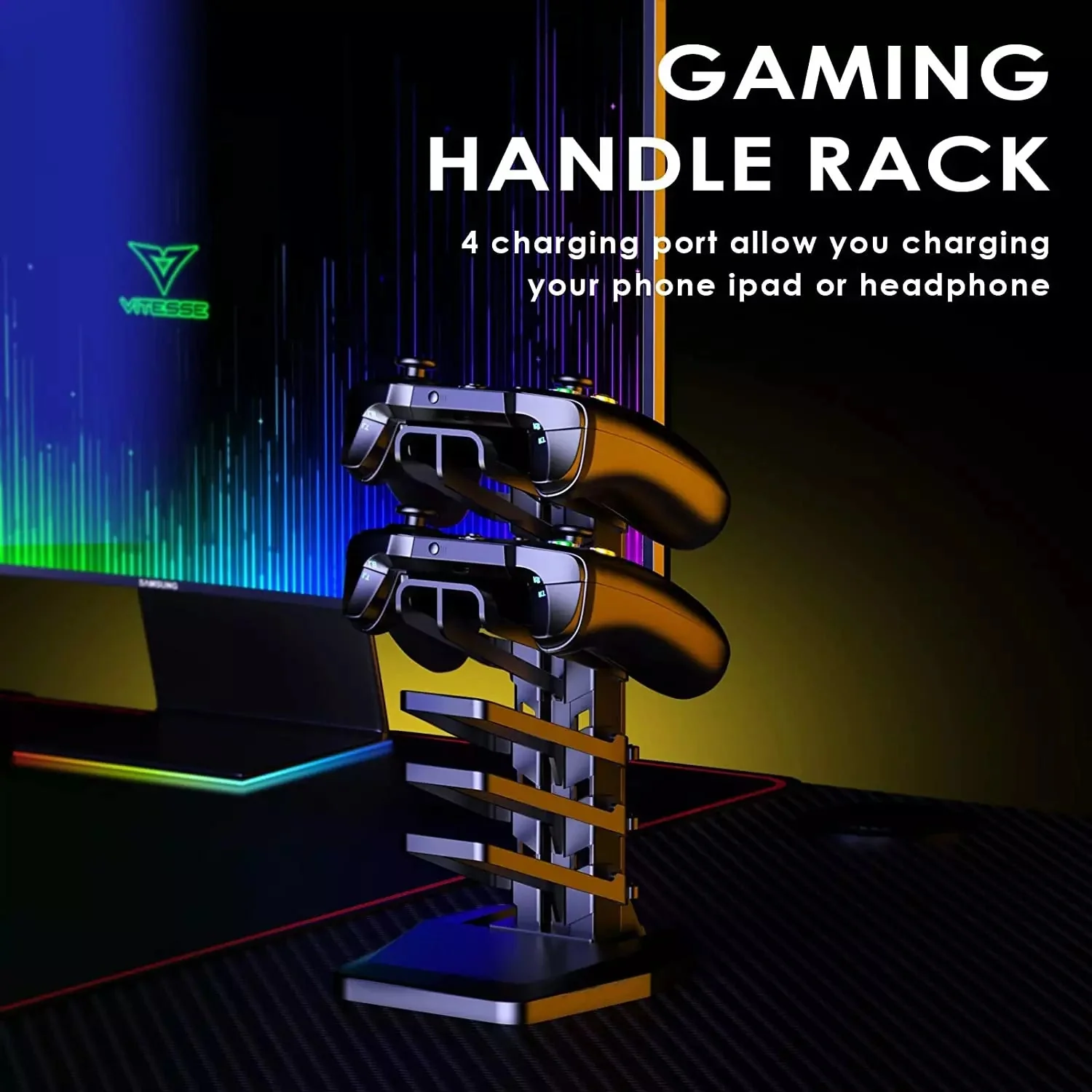 Vitesse Ergonomic Z-Shaped Gaming Desk with Mousepad and Handle Rack ZD01 - Image 28