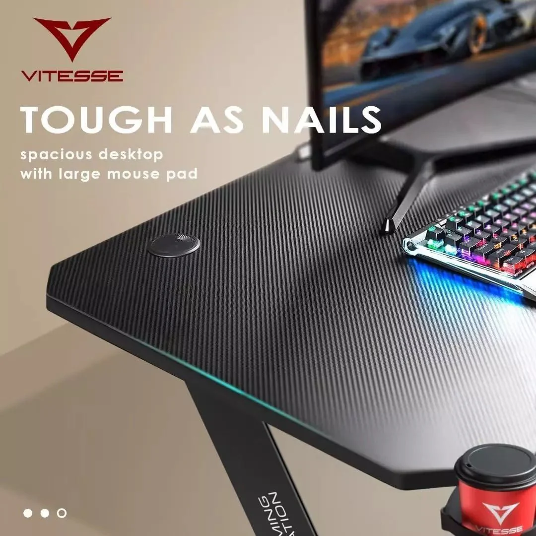 Vitesse Ergonomic Z-Shaped Gaming Desk with Mousepad and Handle Rack ZD01 - Image 3