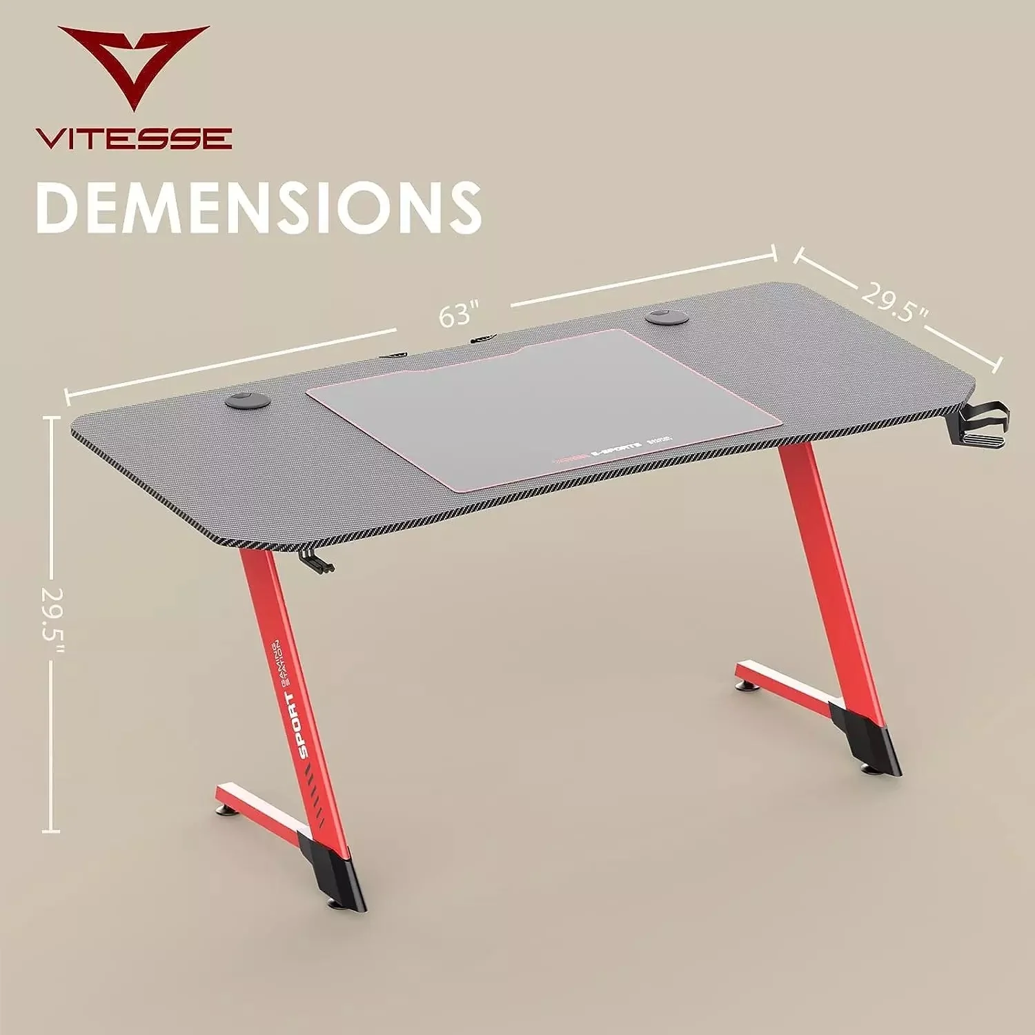 Vitesse Ergonomic Z-Shaped Gaming Desk with Mousepad and Handle Rack ZD01 - Image 30