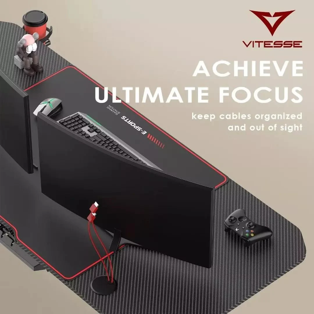 Vitesse Ergonomic Z-Shaped Gaming Desk with Mousepad and Handle Rack ZD01 - Image 4