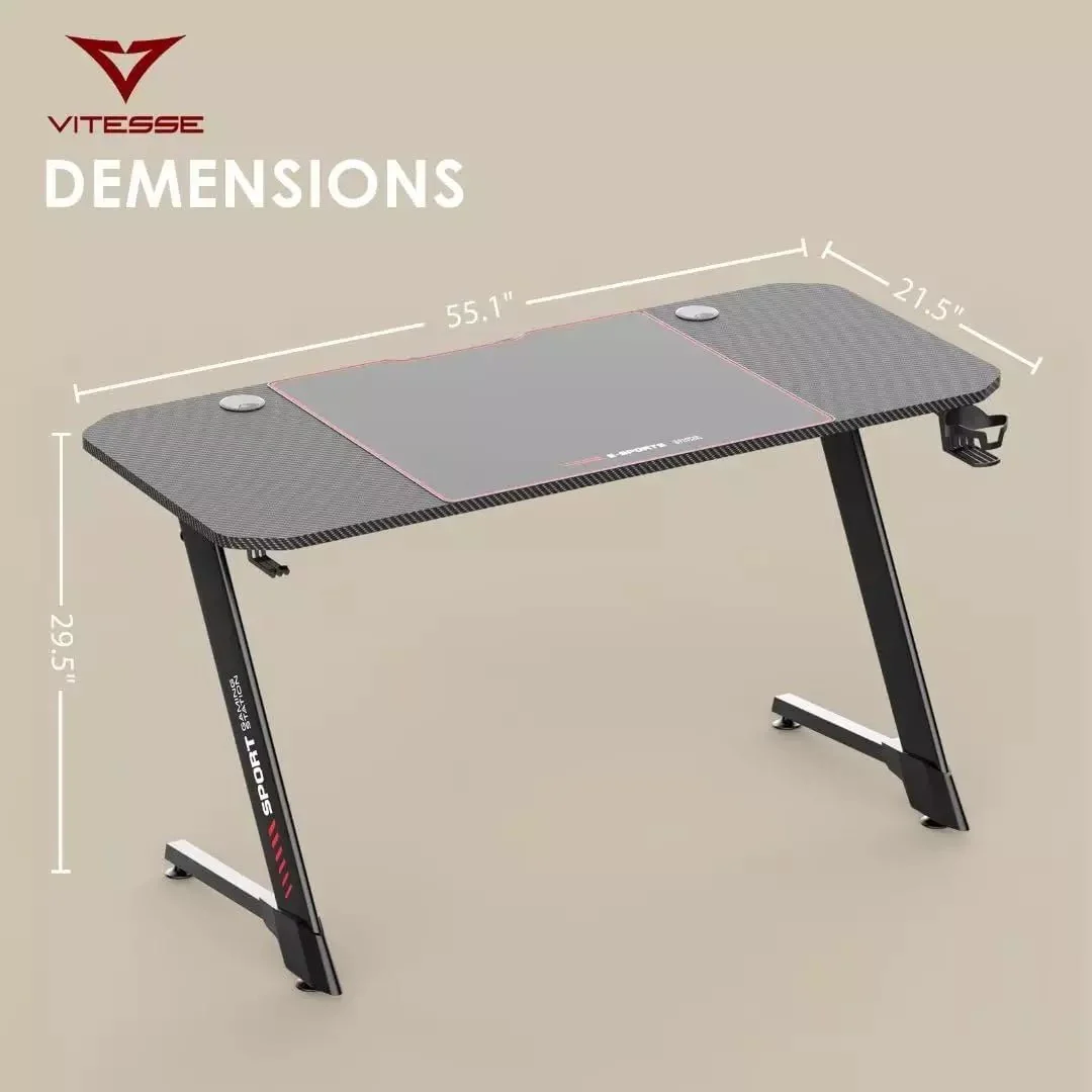 Vitesse Ergonomic Z-Shaped Gaming Desk with Mousepad and Handle Rack ZD01 - Image 7
