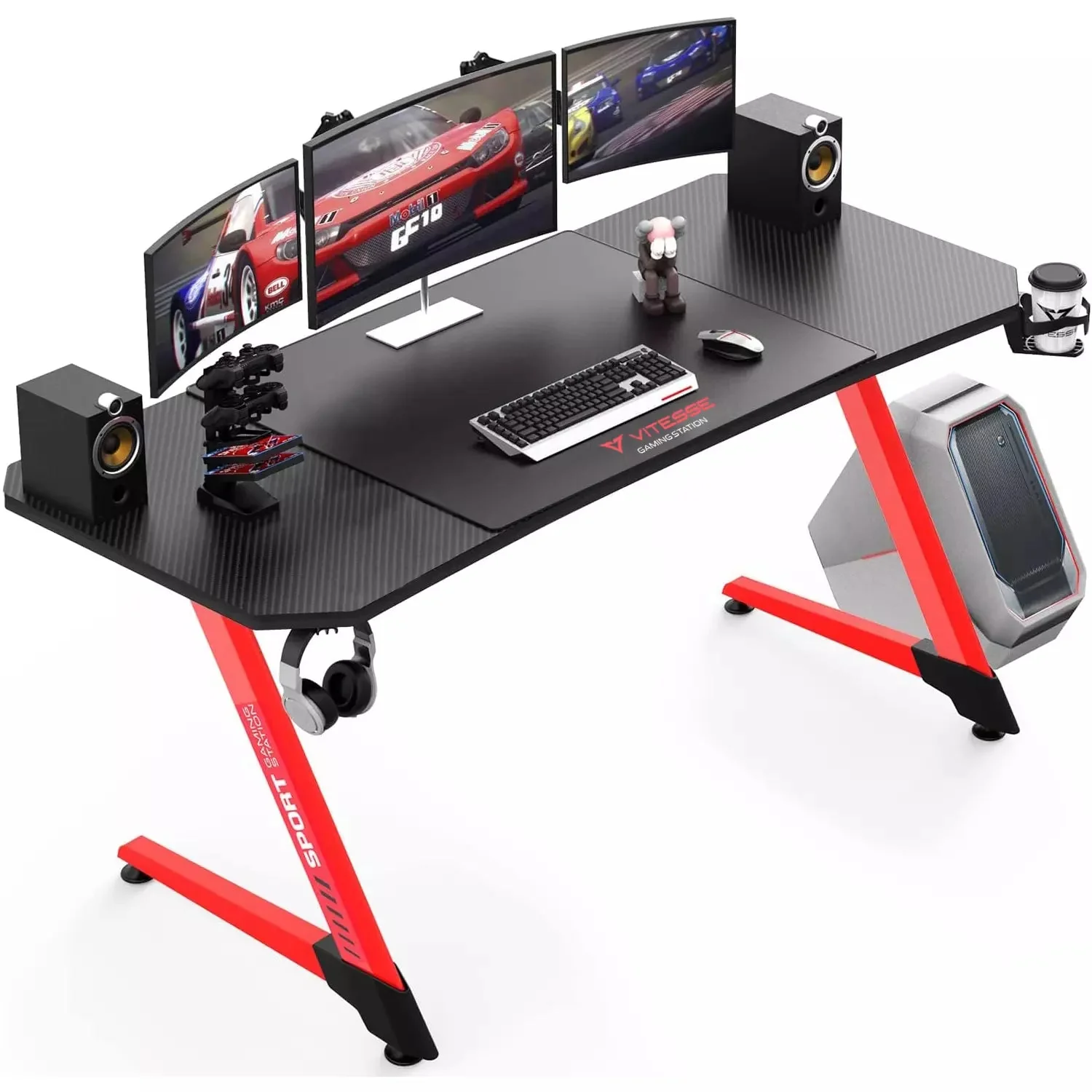 Vitesse Ergonomic Z-Shaped Gaming Desk with Mousepad and Handle Rack ZD01 - Image 9