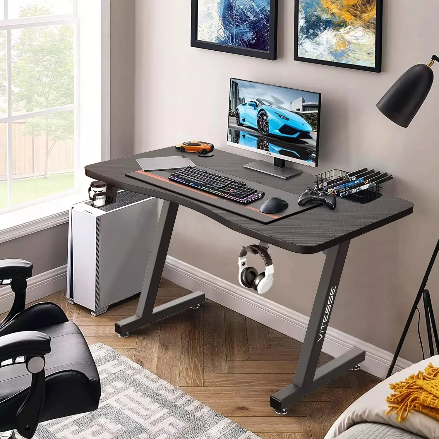VITESSE Ergonomic Gaming Desk, Z Shaped Office PC Computer Desk with Full Desk Mouse Pad - Image 3