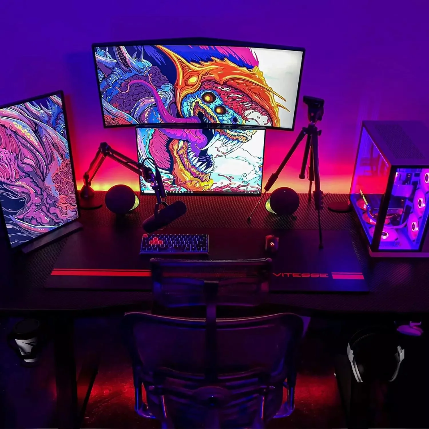 VITESSE Ergonomic Gaming Desk, Z Shaped Office PC Computer Desk with Full Desk Mouse Pad - Image 4