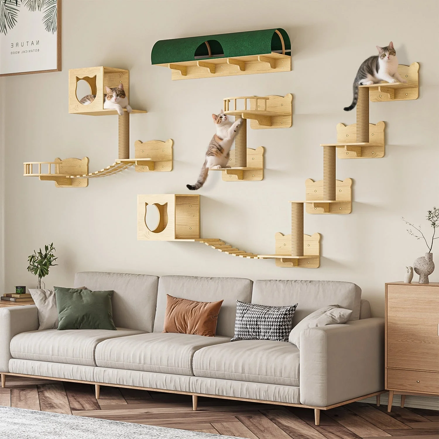 Waleaf 16 Piece Cat Wall Shelves for Indoor cats,Wall Mounted Cat Climber Set with House,Tunnel,Bridge,Steps,Scratcher,Bed - Image 15