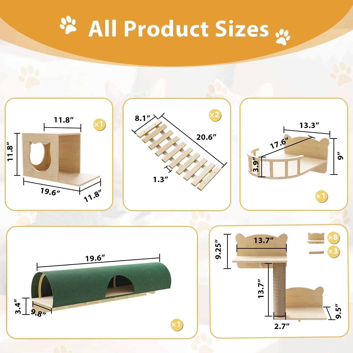 Waleaf 16 Piece Cat Wall Shelves for Indoor cats,Wall Mounted Cat Climber Set with House,Tunnel,Bridge,Steps,Scratcher,Bed - Image 19