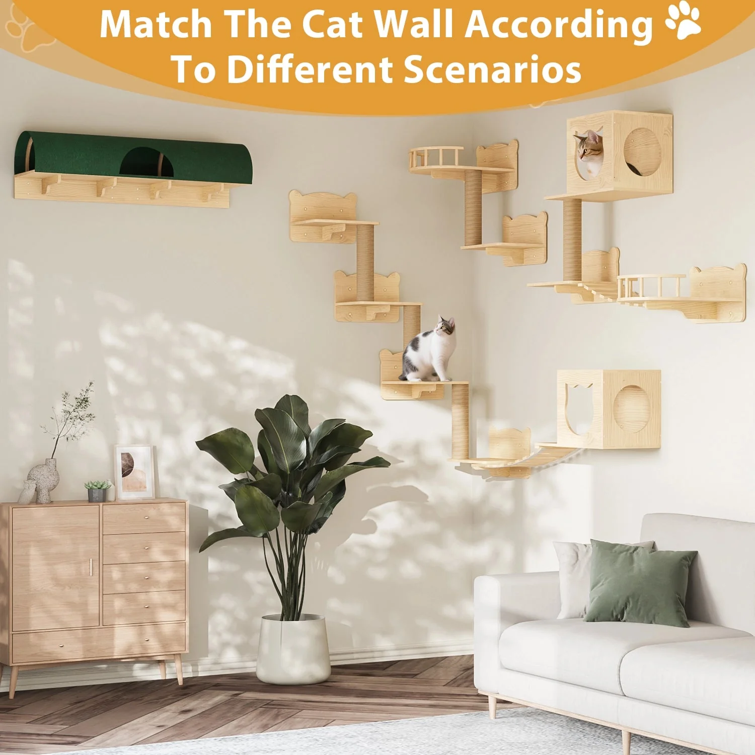 Waleaf 16 Piece Cat Wall Shelves for Indoor cats,Wall Mounted Cat Climber Set with House,Tunnel,Bridge,Steps,Scratcher,Bed - Image 21