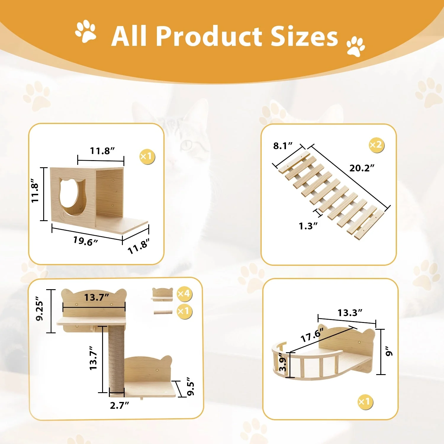Waleaf 16 Piece Cat Wall Shelves for Indoor cats,Wall Mounted Cat Climber Set with House,Tunnel,Bridge,Steps,Scratcher,Bed - Image 4