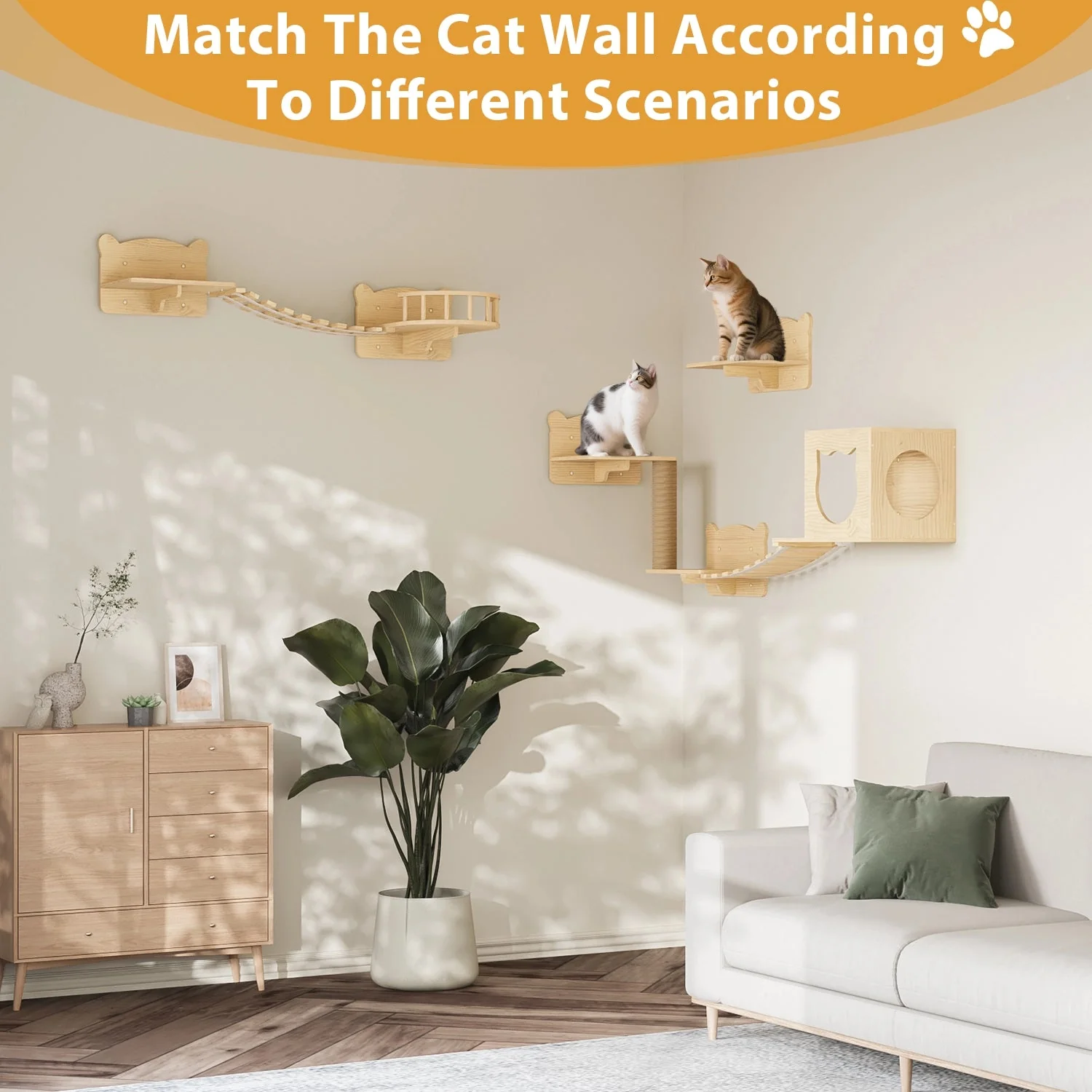 Waleaf 16 Piece Cat Wall Shelves for Indoor cats,Wall Mounted Cat Climber Set with House,Tunnel,Bridge,Steps,Scratcher,Bed - Image 6