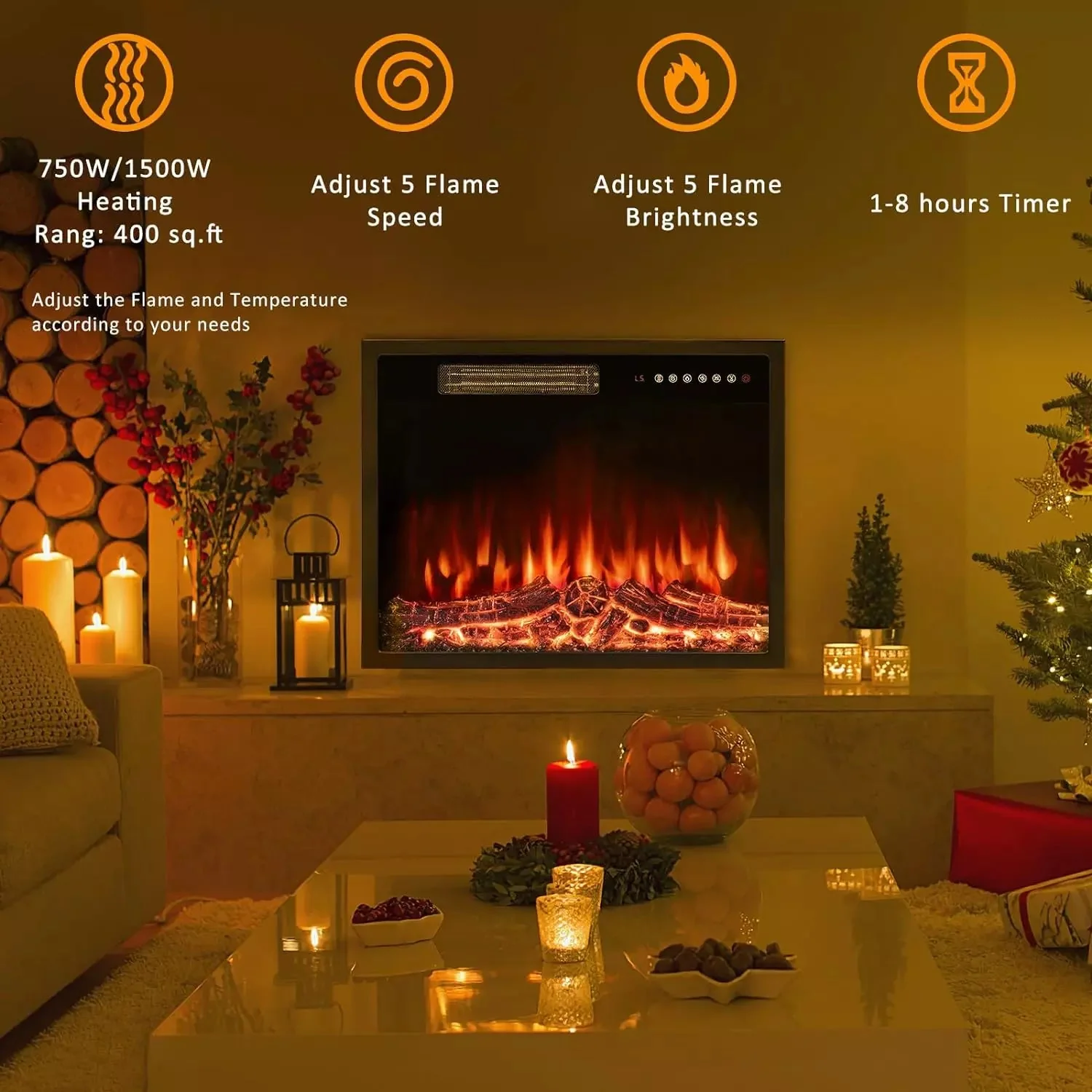 BOSSIN 18 Inch Electric Fireplace Insert with Touch Screen&Remote Control - Image 11