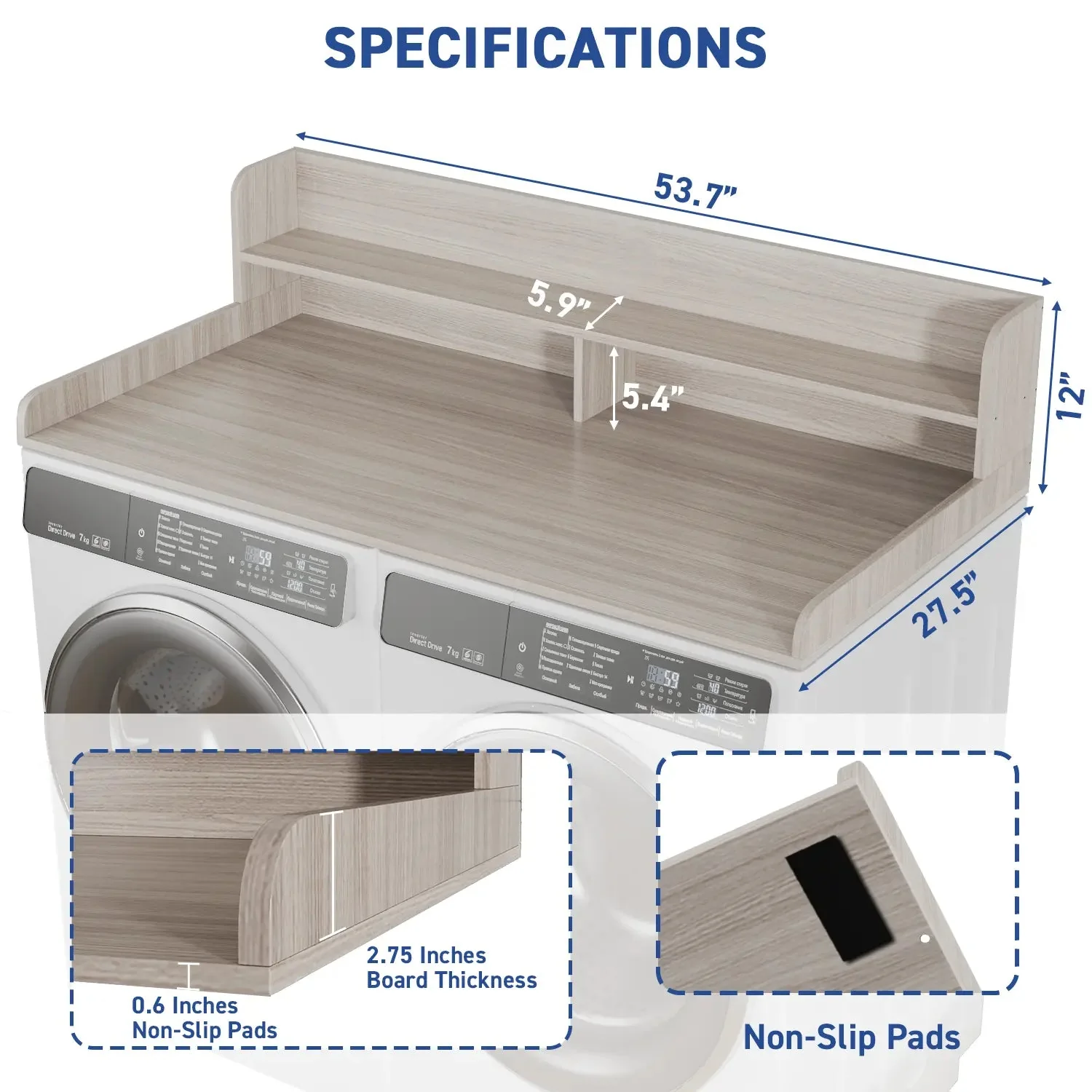 Waleaf 2-Tier Modern Washer Dryer Countertop with Shelf, 54" Laundry Topper for Folding & Storage, Universal Fit - Image 4
