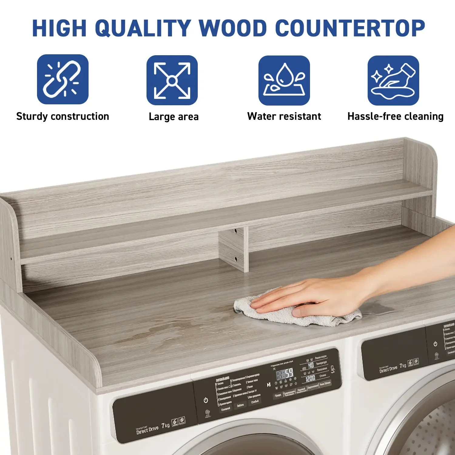 Waleaf 2-Tier Modern Washer Dryer Countertop with Shelf, 54" Laundry Topper for Folding & Storage, Universal Fit - Image 6