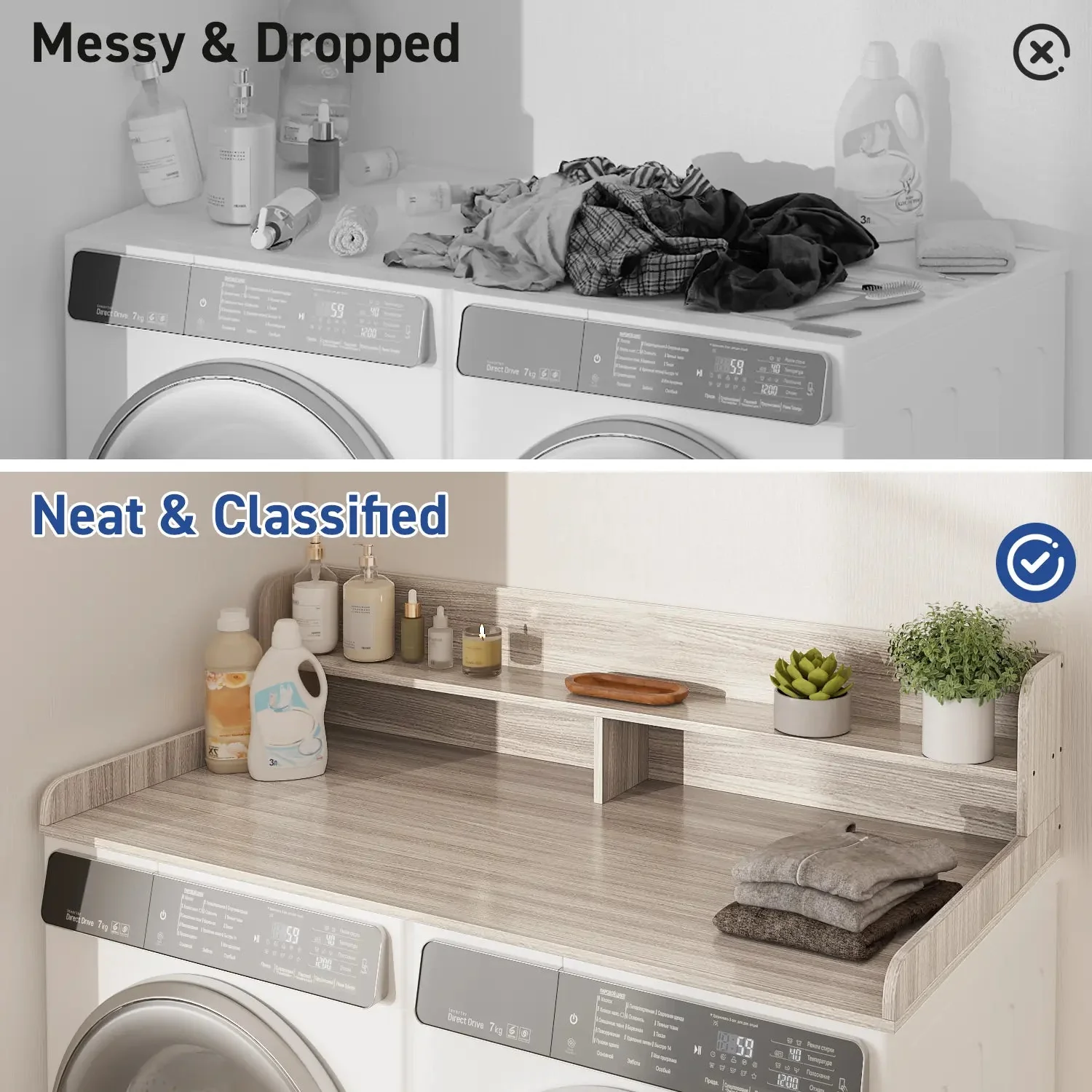 Waleaf 2-Tier Modern Washer Dryer Countertop with Shelf, 54" Laundry Topper for Folding & Storage, Universal Fit - Image 8