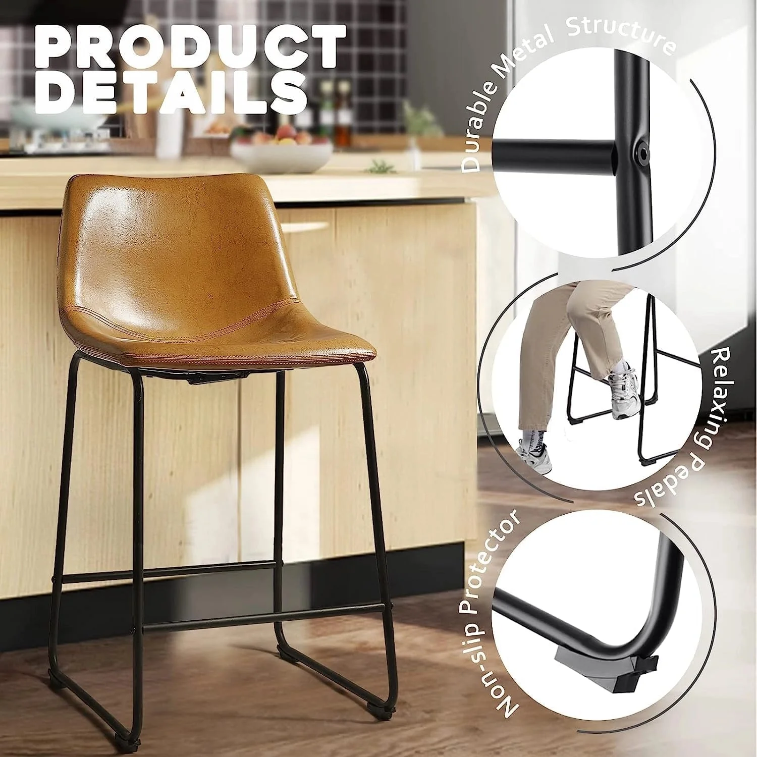 Waleaf 26 inch Bar Stools Set of 4,Counter Height Bar Stools with Back - Image 3