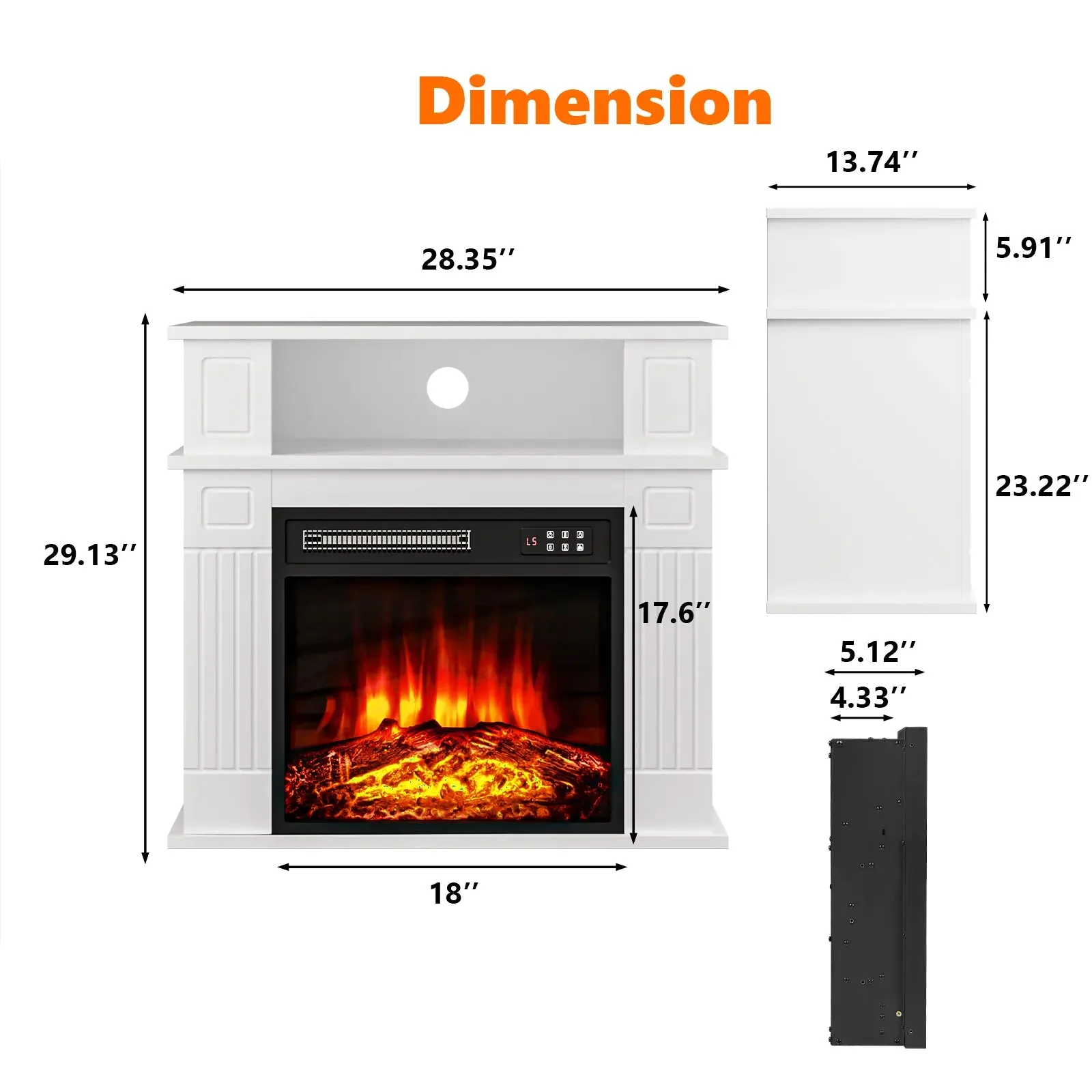 28" Electric Fireplace with Mantel, Replaceable Fire Place Insert with Remote Control, Freestanding, Realistic Log and Flame Effect, Mantel Fireplace with Storage Shelf, 750/1500W - Image 2