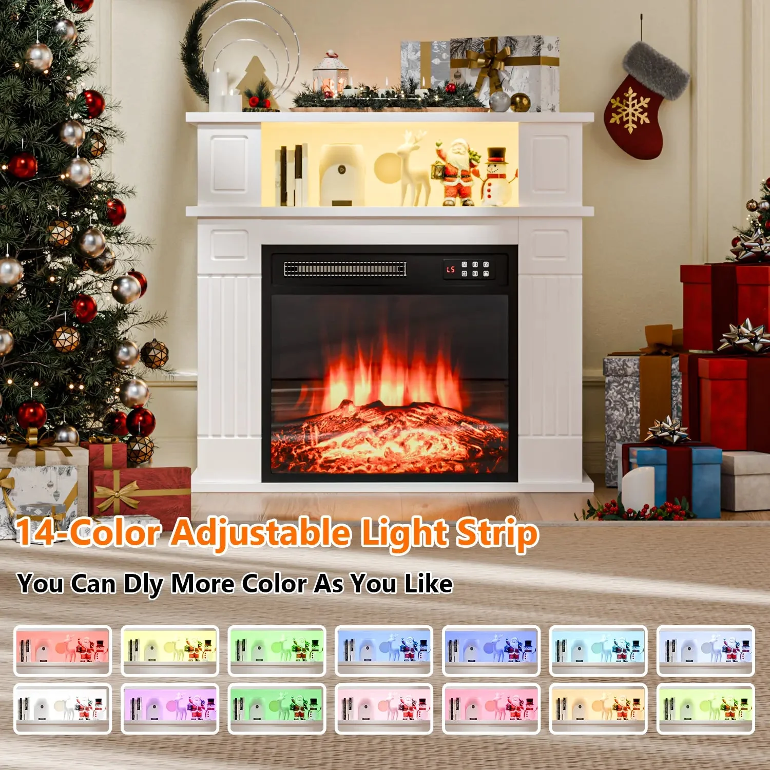 28" Electric Fireplace with Mantel, Replaceable Fire Place Insert with Remote Control, Freestanding, Realistic Log and Flame Effect, Mantel Fireplace with Storage Shelf, 750/1500W - Image 3