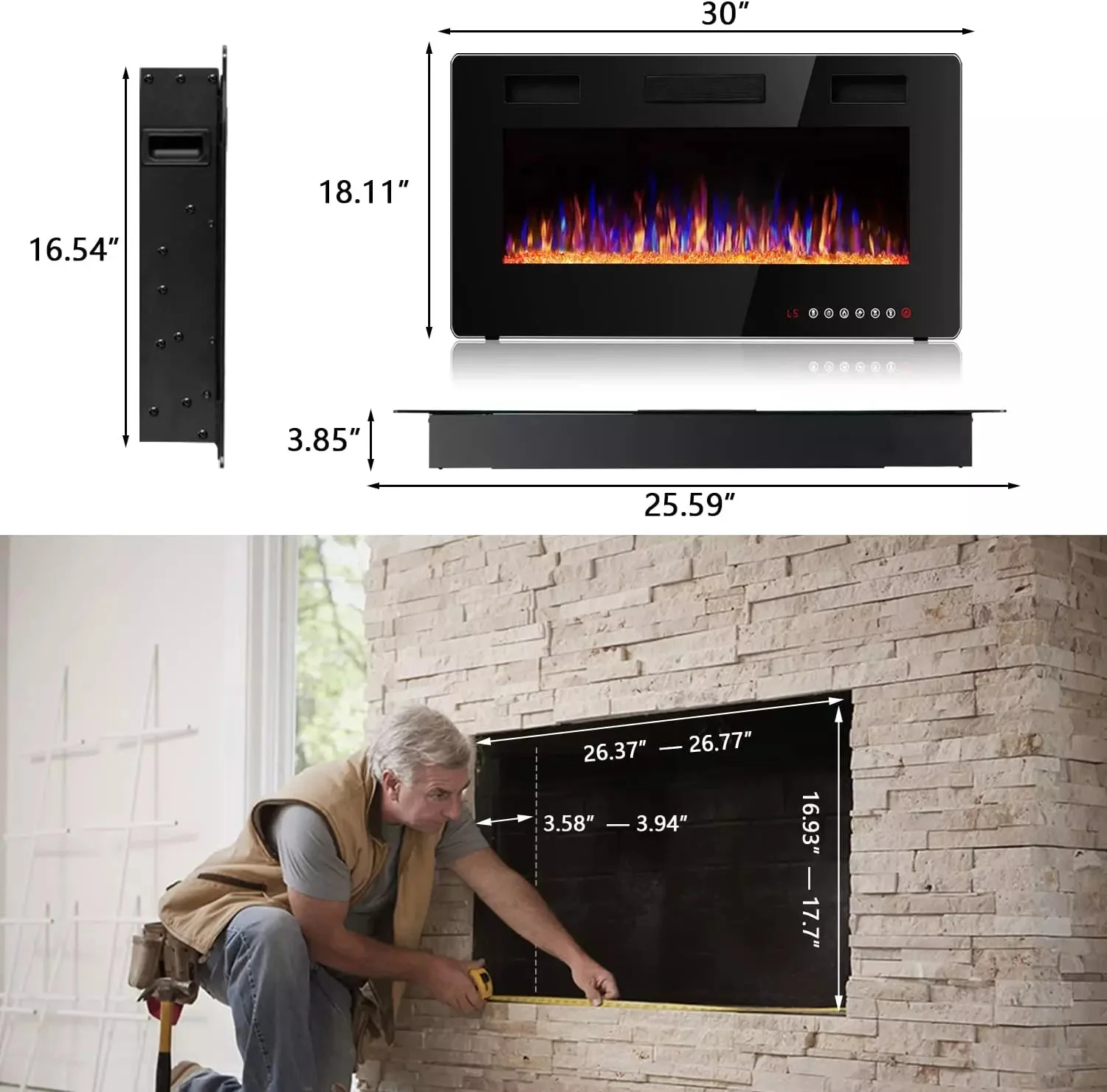 WALEAF No.1 Ultra-Thin Wall Mounted & Recessed Electric Fireplace, 30 inch - Image 7