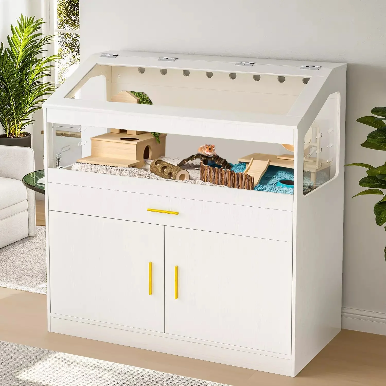 Waleaf 39 inch Hamster Cage with Acrylic Panels & Storage Shelf, Openable Top Habitats for All Your Small Pets(39.4" x19.7"x 40.4")
