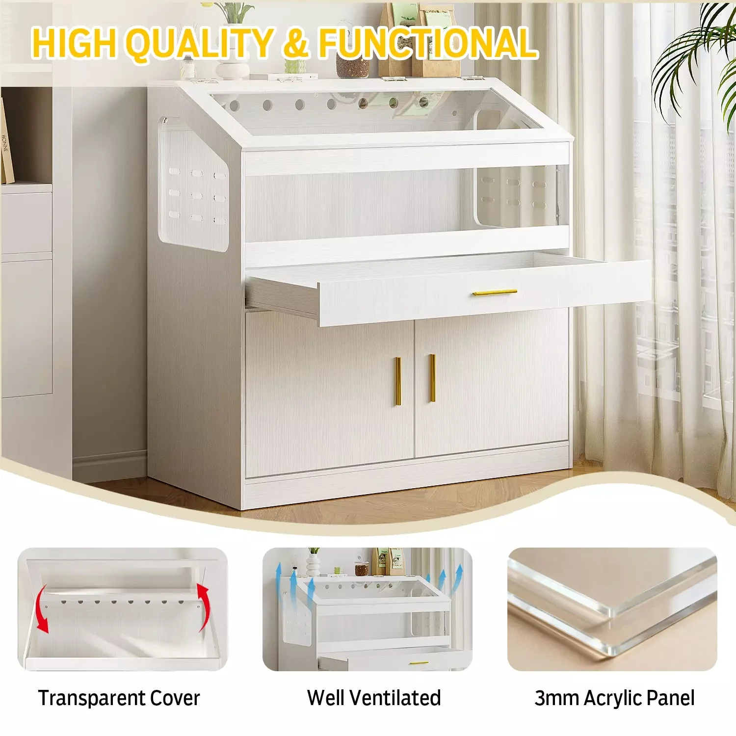 Waleaf 39 inch Hamster Cage with Acrylic Panels & Storage Shelf, Openable Top Habitats for All Your Small Pets(39.4" x19.7"x 40.4") - Image 2