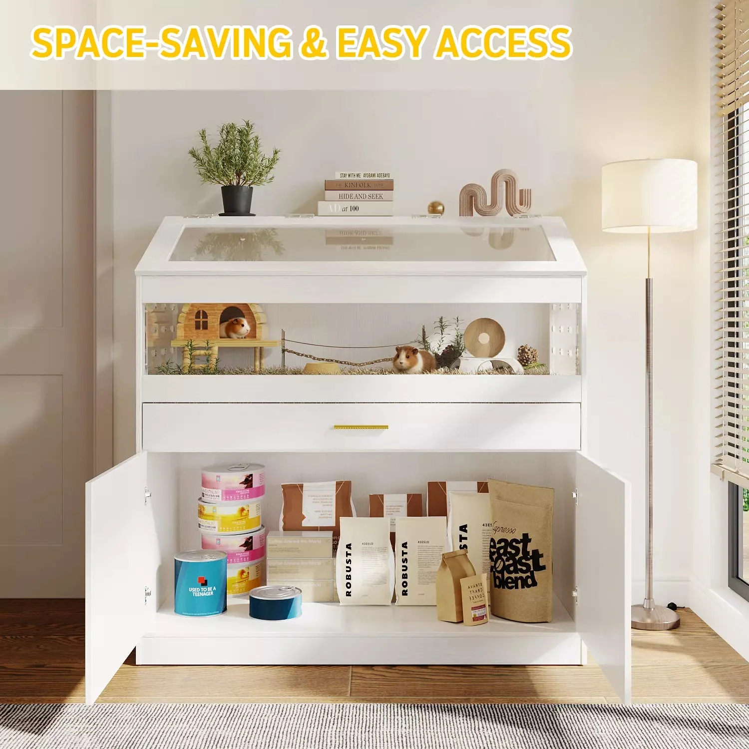 Waleaf 39 inch Hamster Cage with Acrylic Panels & Storage Shelf, Openable Top Habitats for All Your Small Pets(39.4" x19.7"x 40.4") - Image 5