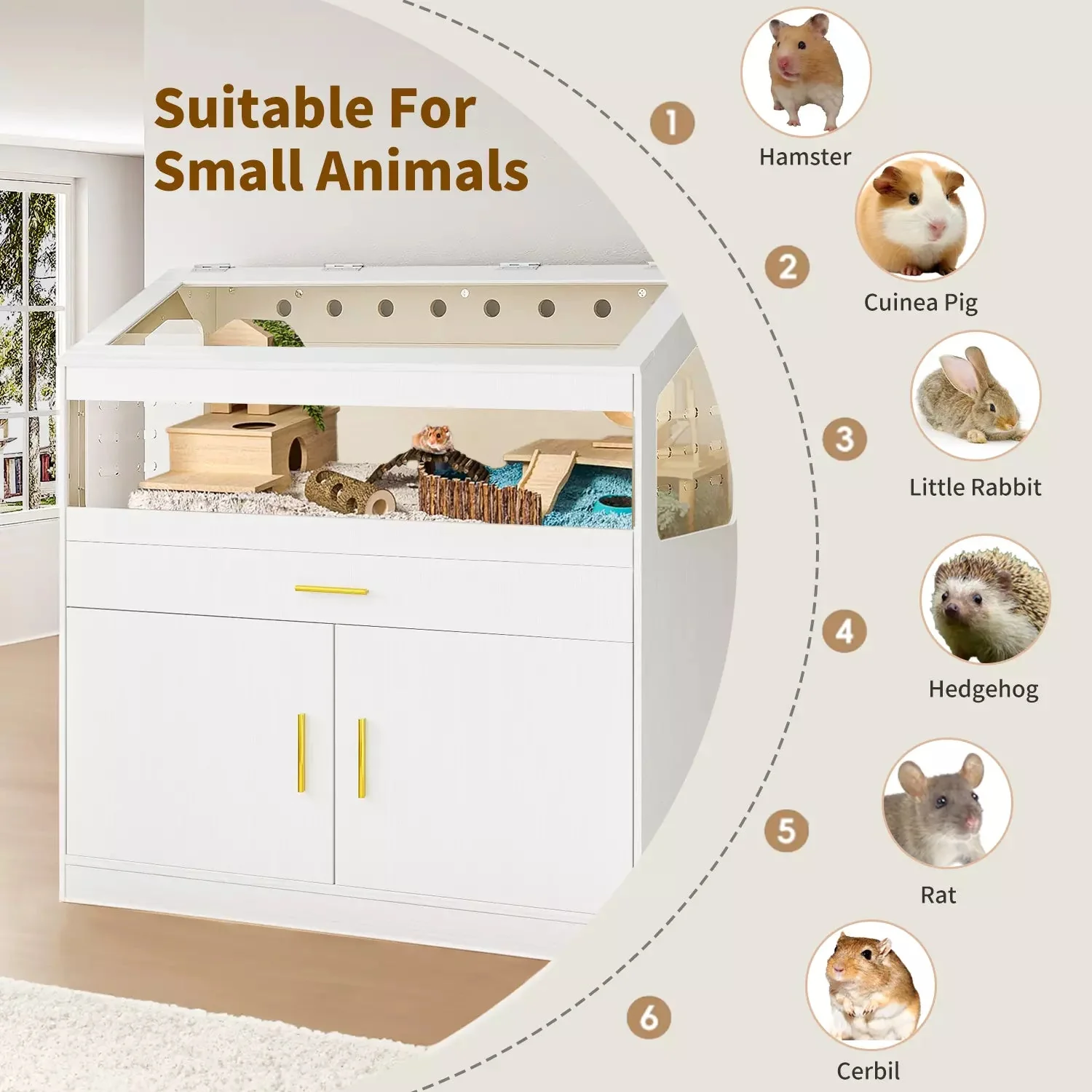 Waleaf 39 inch Hamster Cage with Acrylic Panels & Storage Shelf, Openable Top Habitats for All Your Small Pets(39.4" x19.7"x 40.4") - Image 6