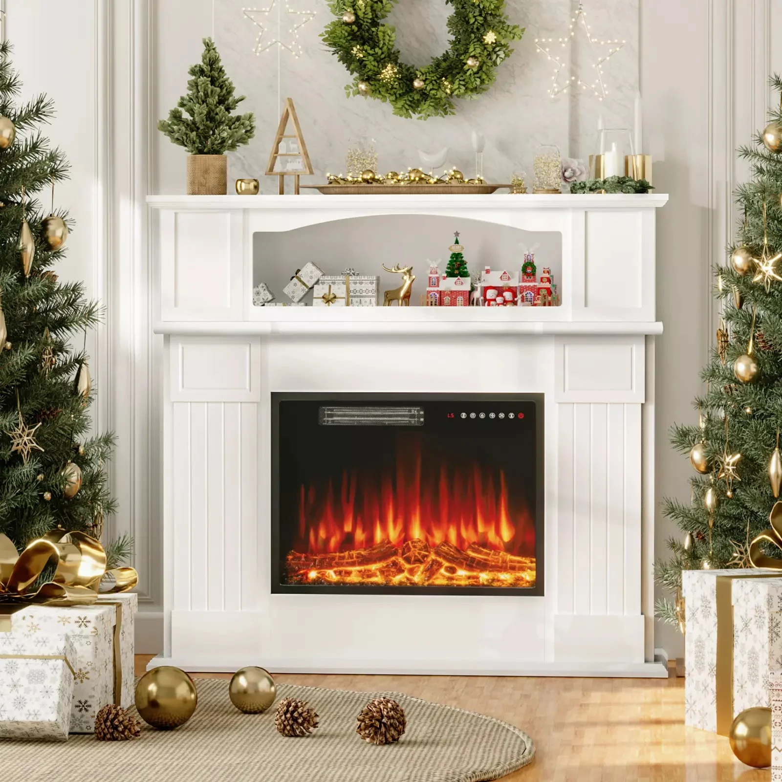 BOSSIN 43" Electric Fireplace with Mantel, 23 inch Electric Fireplace Insert