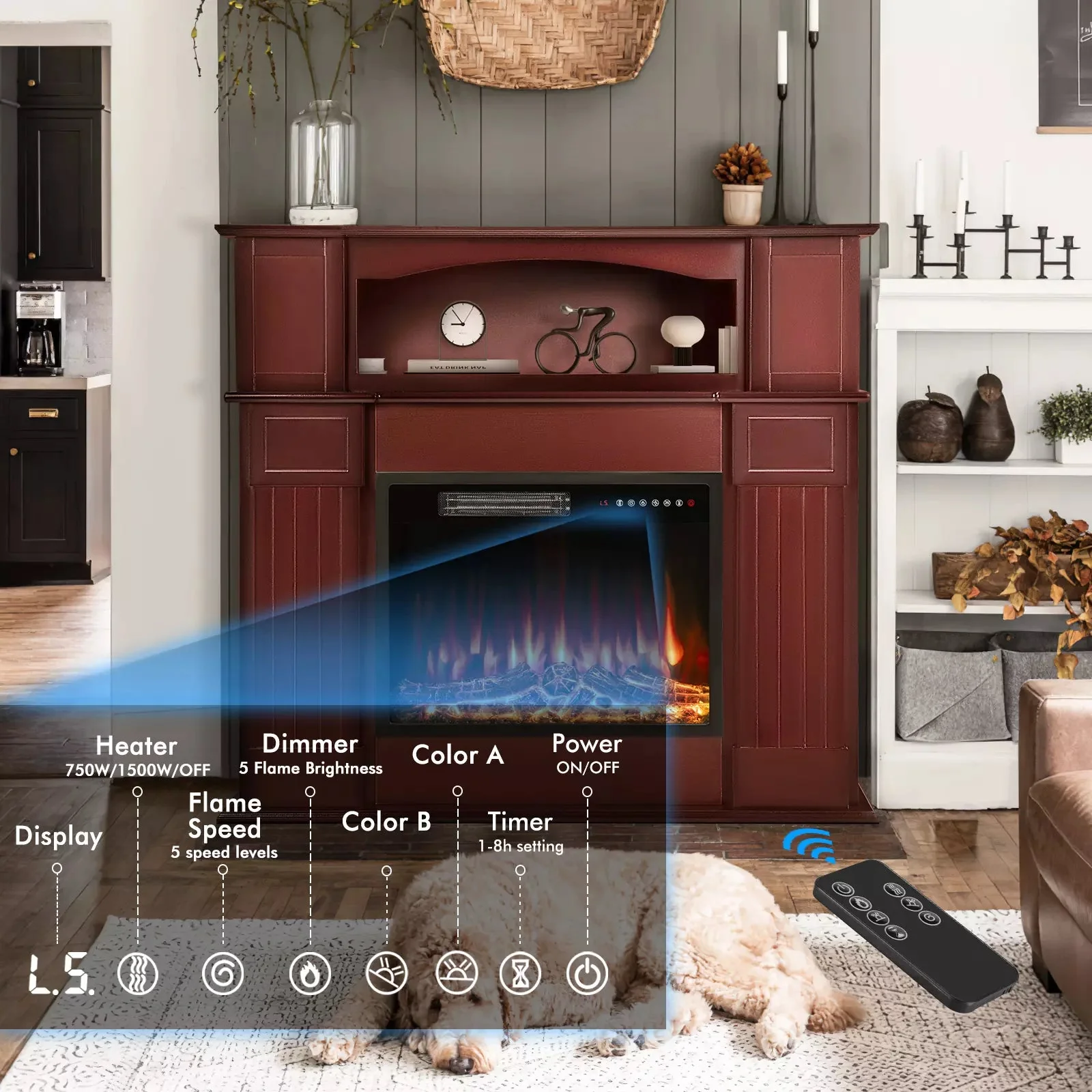 BOSSIN 43" Electric Fireplace with Mantel, 23 inch Electric Fireplace Insert - Image 10