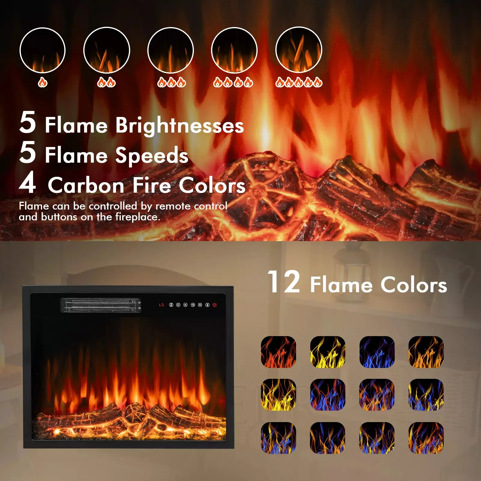 BOSSIN 43" Electric Fireplace with Mantel, 23 inch Electric Fireplace Insert - Image 14