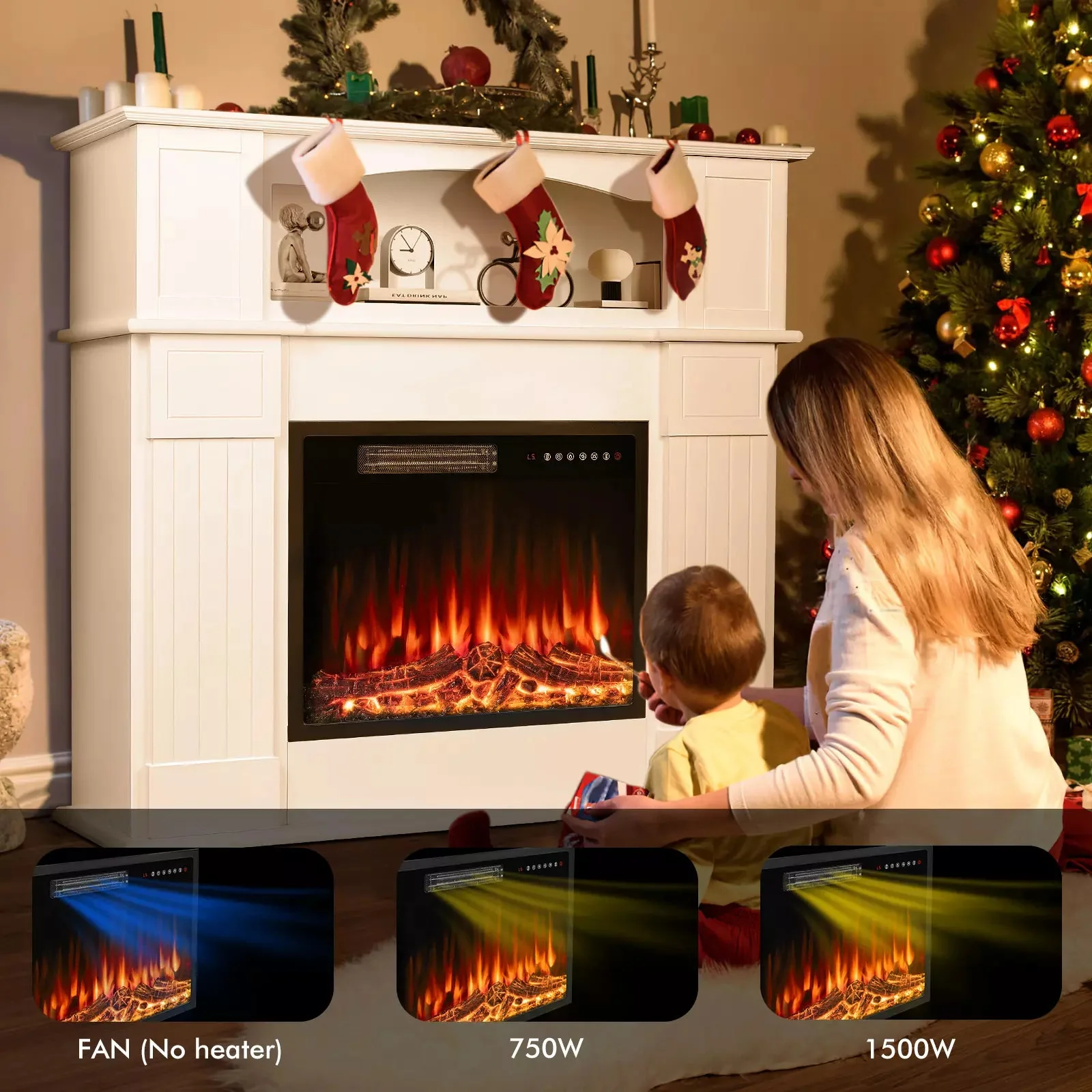 BOSSIN 43" Electric Fireplace with Mantel, 23 inch Electric Fireplace Insert - Image 2