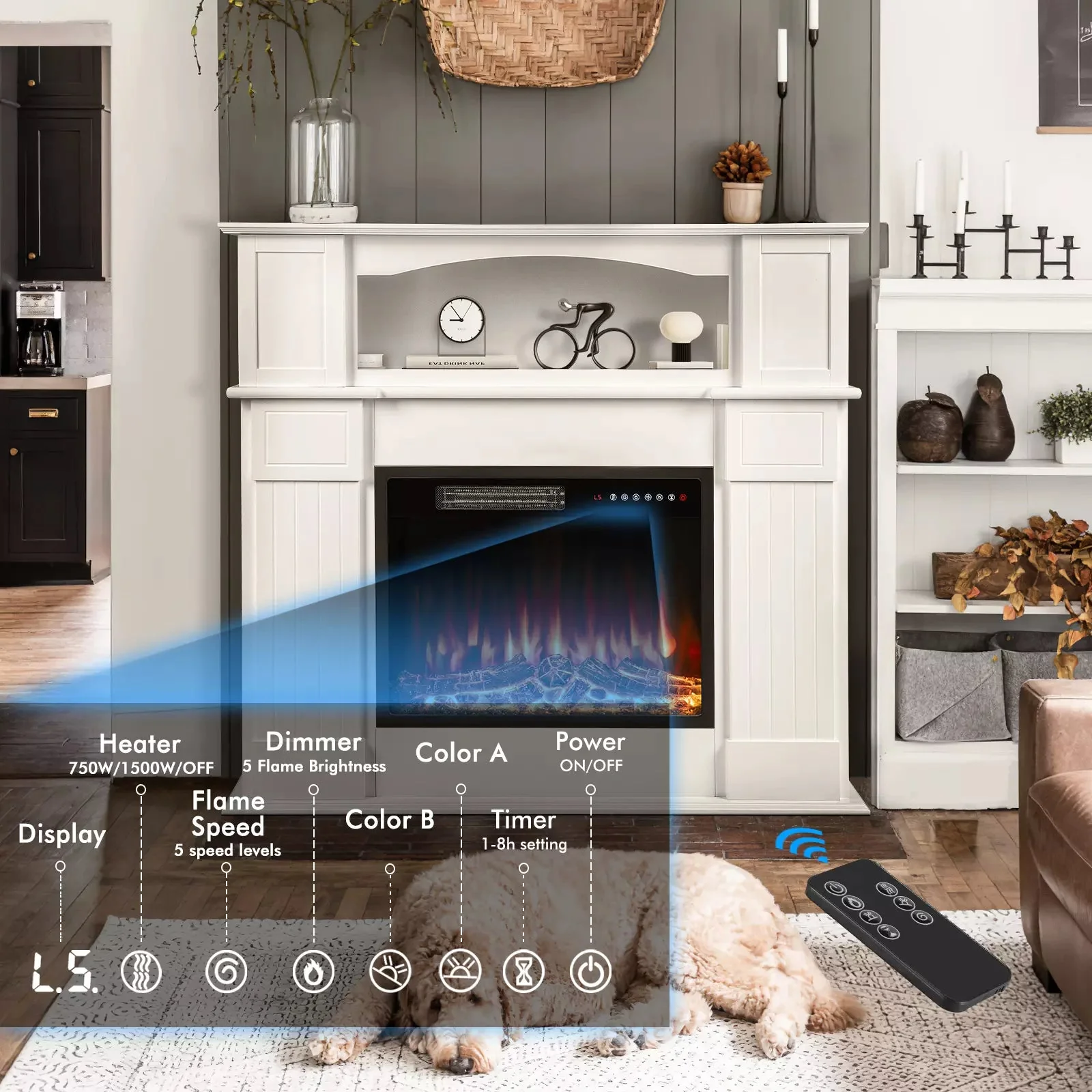 BOSSIN 43" Electric Fireplace with Mantel, 23 inch Electric Fireplace Insert - Image 3