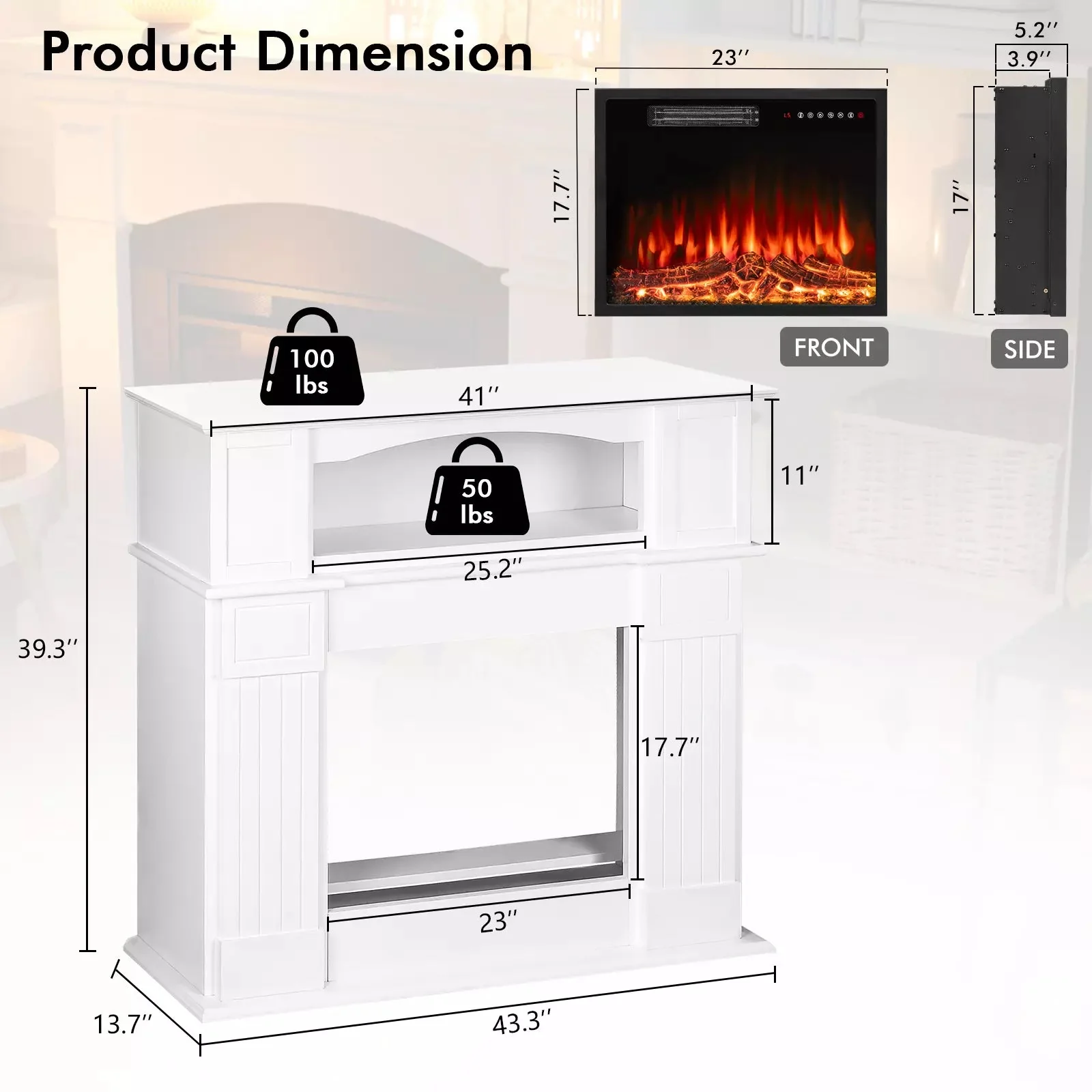 BOSSIN 43" Electric Fireplace with Mantel, 23 inch Electric Fireplace Insert - Image 5