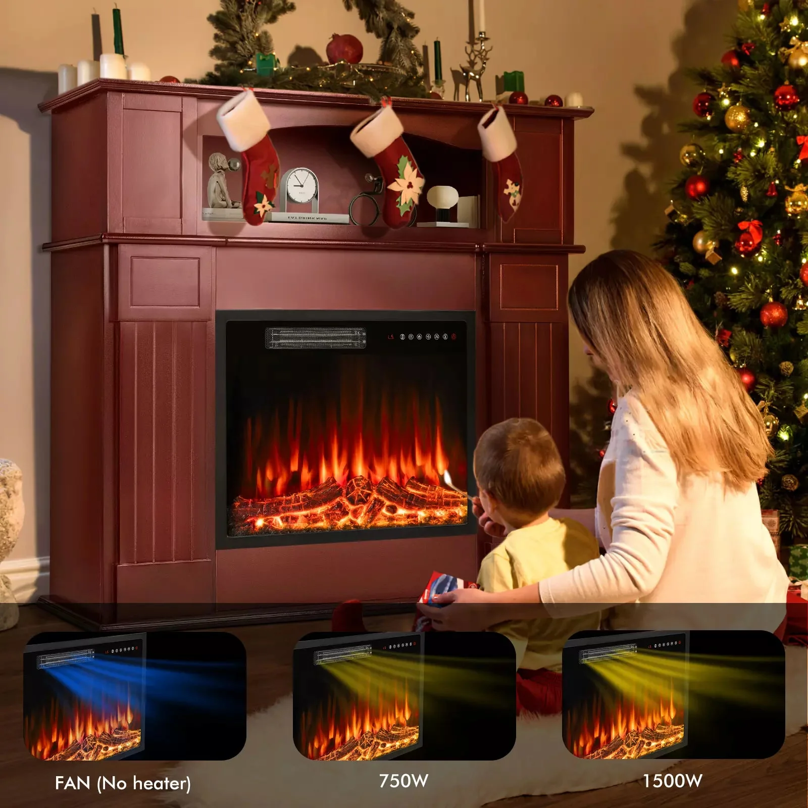 BOSSIN 43" Electric Fireplace with Mantel, 23 inch Electric Fireplace Insert - Image 9
