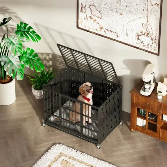 WALEAF 48 inch Heavy Duty Indestructible Dog Crate,Chew Proof Prevent Escape ,High-anxiety Dog Kennel with Detachable Soft Cushion and Locking Wheels for Large Dogs - Image 2