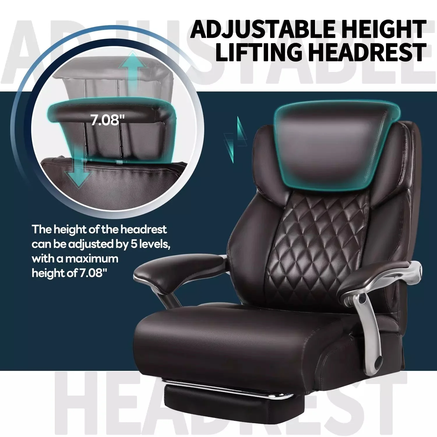Waleaf 500lbs Big and Tall Office Chair with Adjustable Headrest for Adults, Computer Chair Home Office Desk Chair with Retractable Footrest for Home Office - Image 11