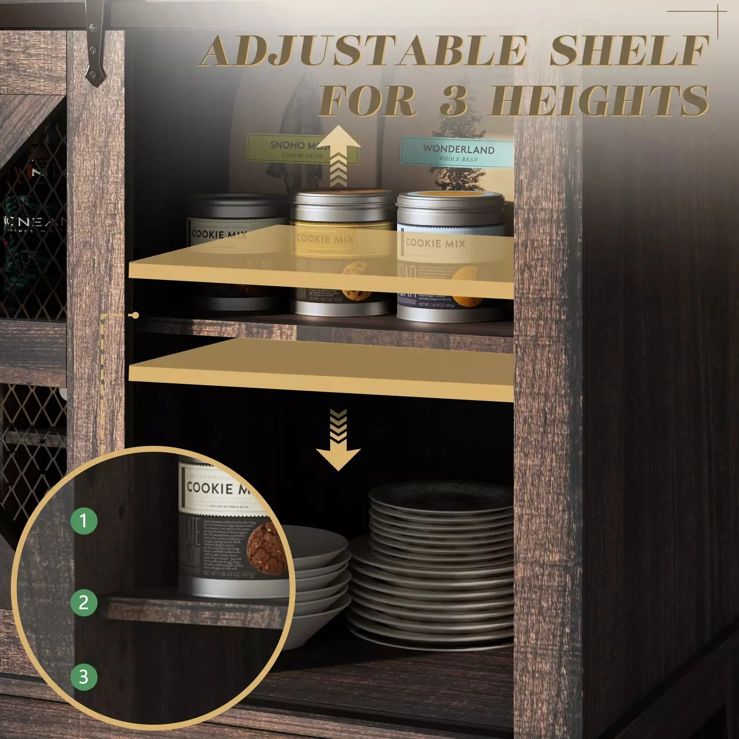55" Coffee Bar Cabinet with LED Lights, Farmhouse Wine Bar Cabinet for Home with Wine Glass Rack - Image 10