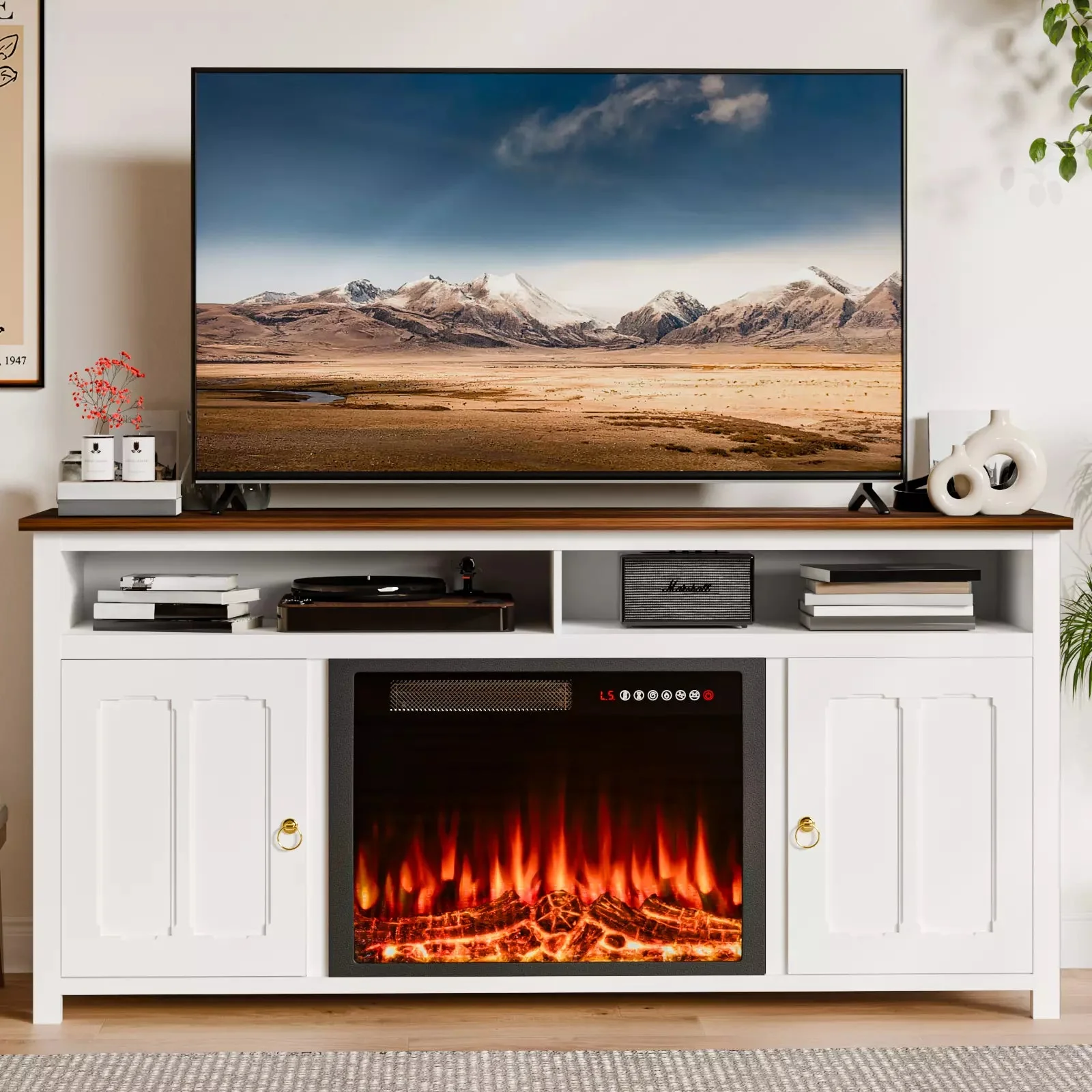 BOSSIN 58" Fireplace TV Stand for TVs up to 65", Entertainment Center with 23" Electric Fireplace - Image 2
