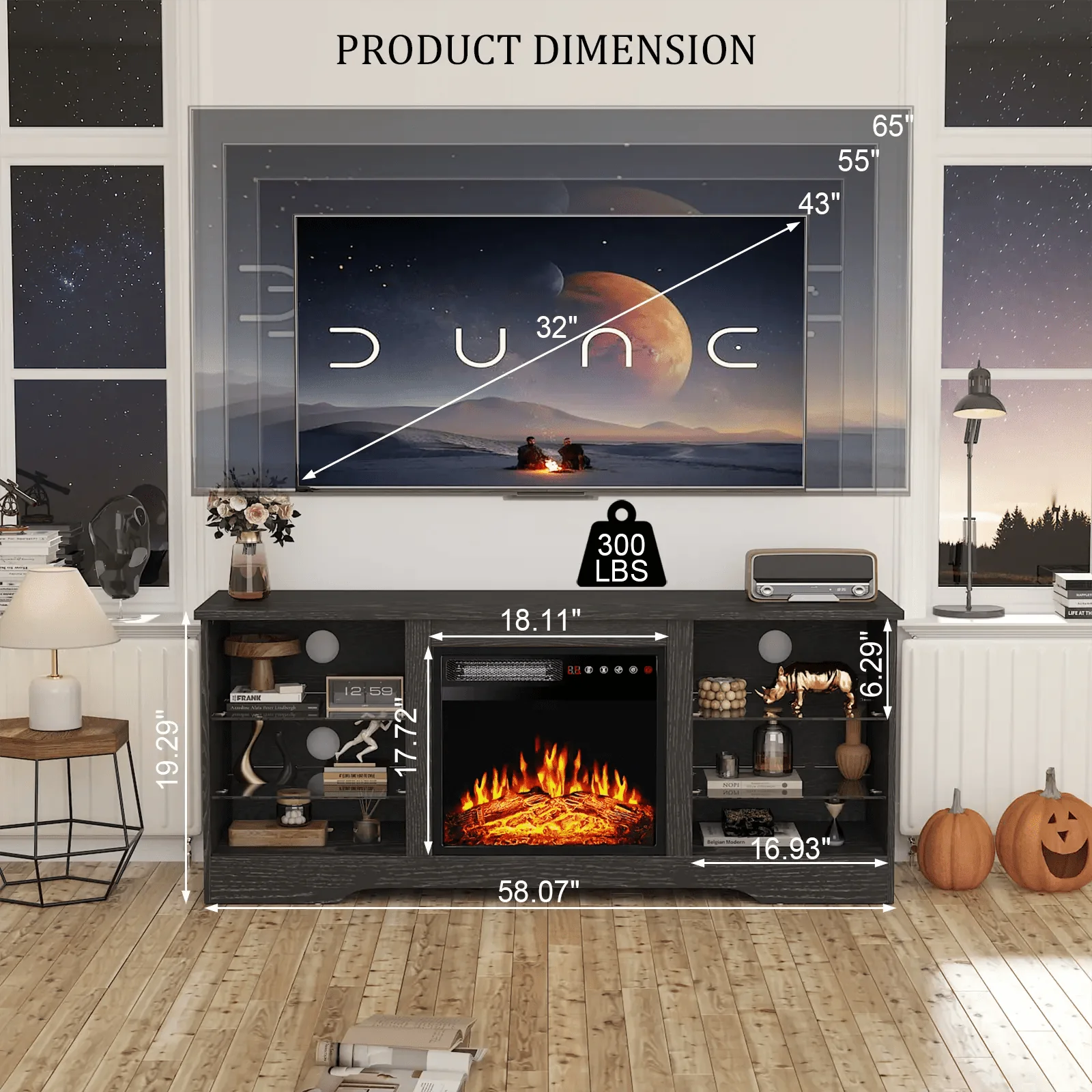 WALEAF 58 Inches Fireplace TV Stand with 18''Fireplace - Image 2