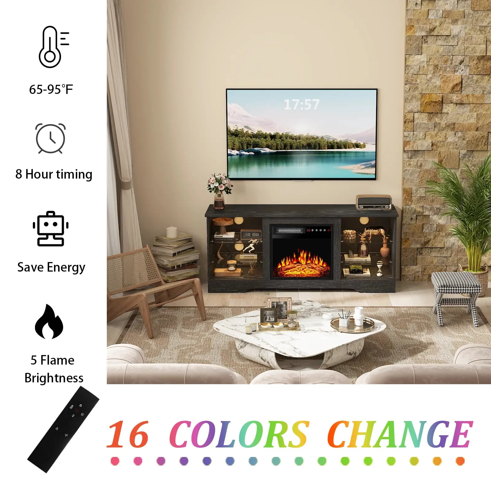 WALEAF 58 Inches Fireplace TV Stand with 18''Fireplace - Image 3