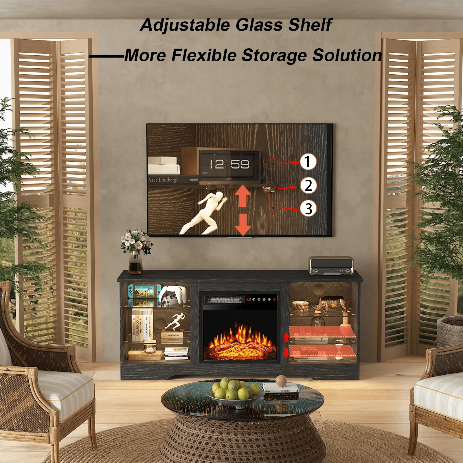 WALEAF 58 Inches Fireplace TV Stand with 18''Fireplace - Image 4