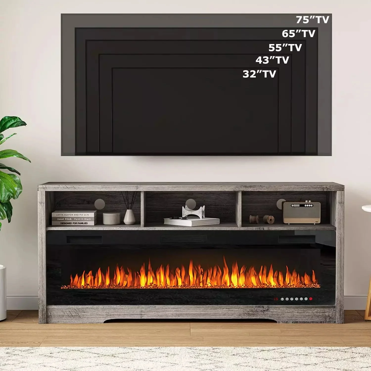 BOSSIN 65 inches Fireplace TV Stand for TVs Up to 75" TV with 60" Electric Fireplace - Image 11