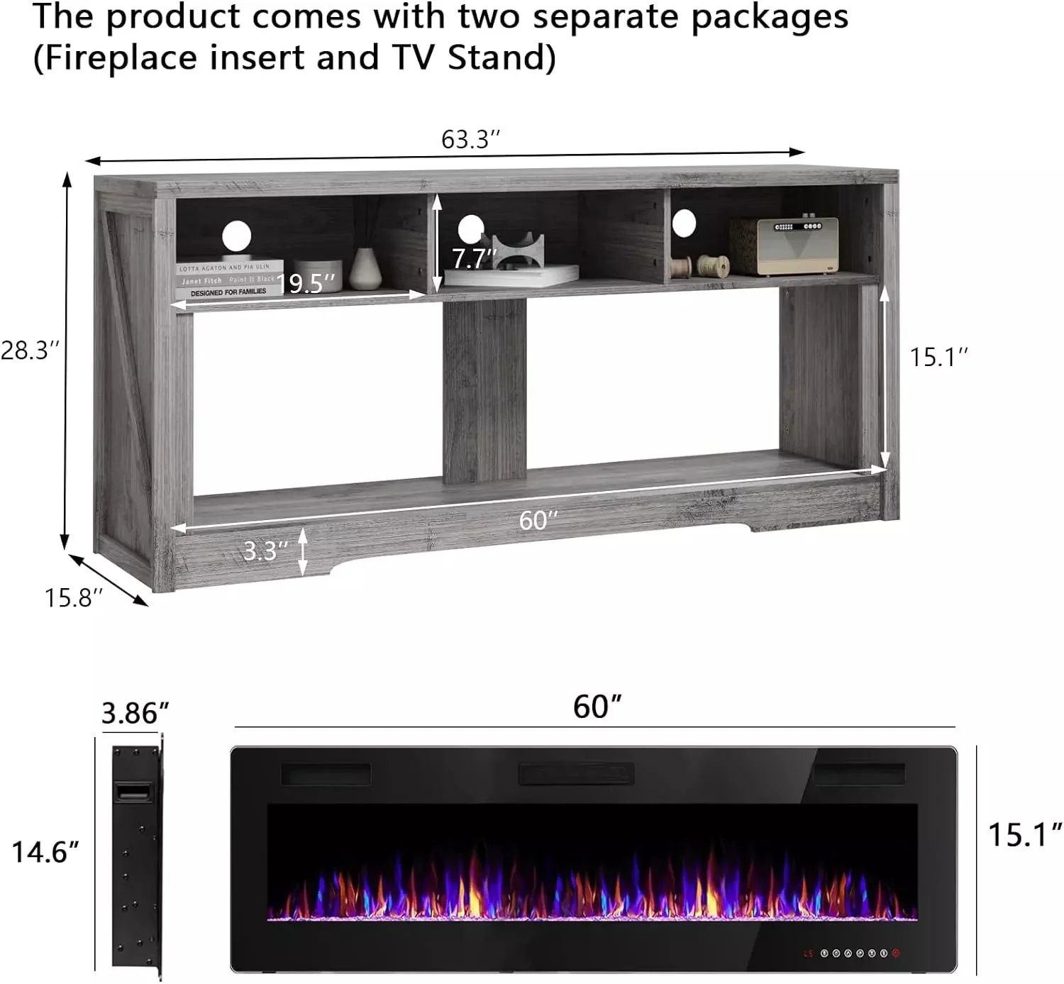 BOSSIN 65 inches Fireplace TV Stand for TVs Up to 75" TV with 60" Electric Fireplace - Image 14