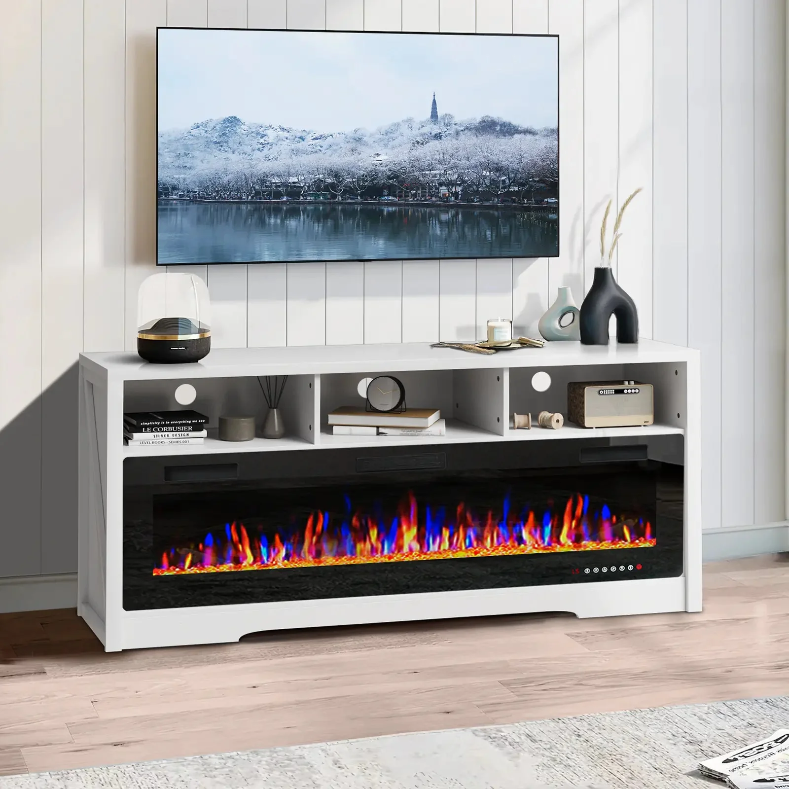 BOSSIN 65 inches Fireplace TV Stand for TVs Up to 75" TV with 60" Electric Fireplace - Image 15
