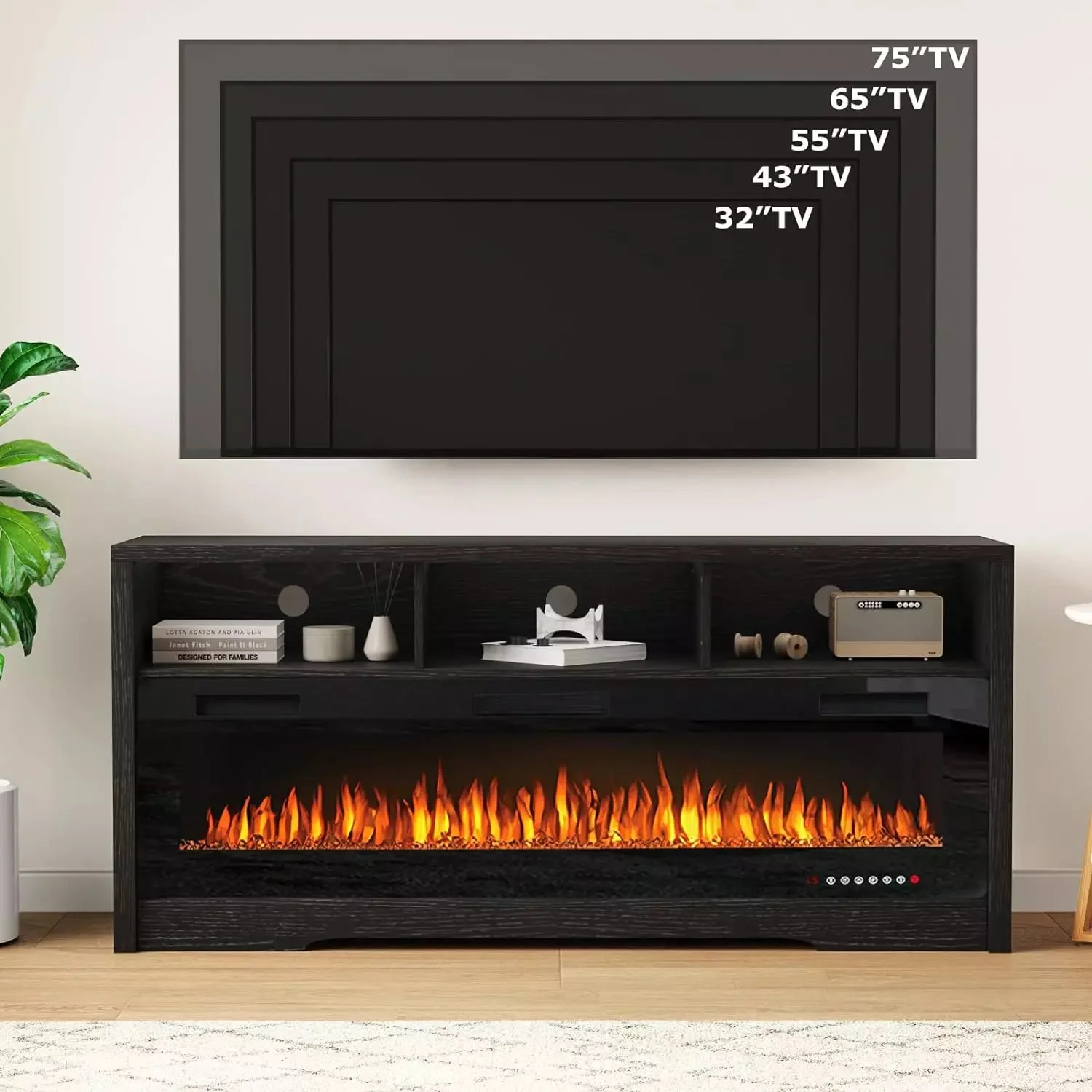 BOSSIN 65 inches Fireplace TV Stand for TVs Up to 75" TV with 60" Electric Fireplace - Image 4