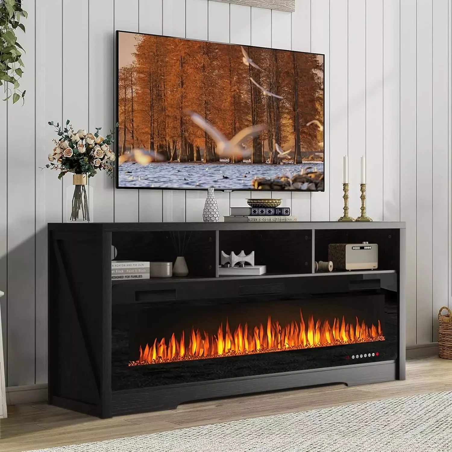 BOSSIN 65 inches Fireplace TV Stand for TVs Up to 75" TV with 60" Electric Fireplace - Image 5