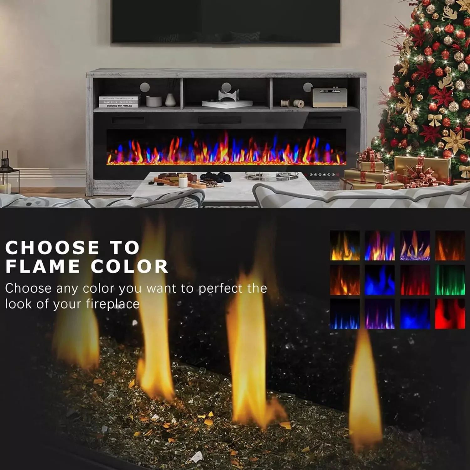 BOSSIN 65 inches Fireplace TV Stand for TVs Up to 75" TV with 60" Electric Fireplace - Image 9