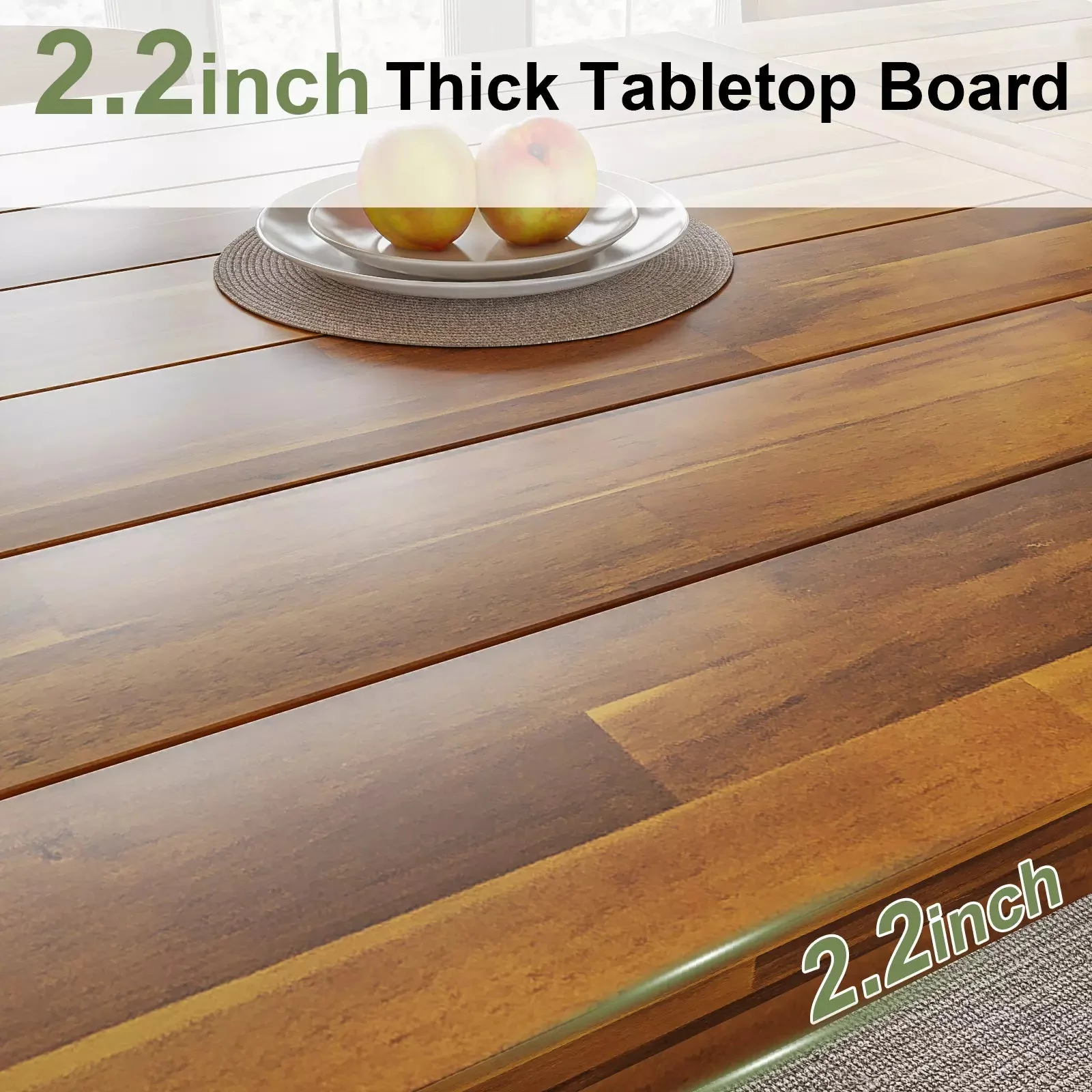 Waleaf 69" Acacia Wood Dining Table Set for 6-8 Person, Natural Stained Indoor Outdoor Kitchen Table with Iron Legs2 - Image 5