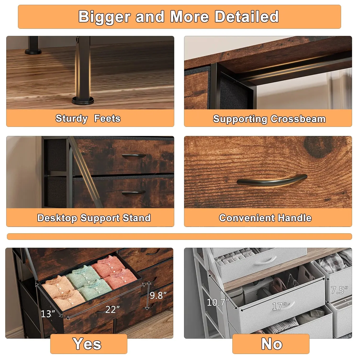 Waleaf 70" Bedroom Dresser with 13 Large Drawers, Long Dressers & Chests of Drawers for Closet - Image 10